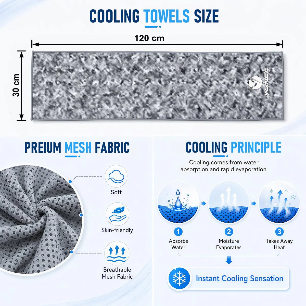 YQXCC 4 Serviette de Refroidissement en Microfibre 120 x 30 cm pour Un soulagement instantané de Refroidissement, Serviette Froide