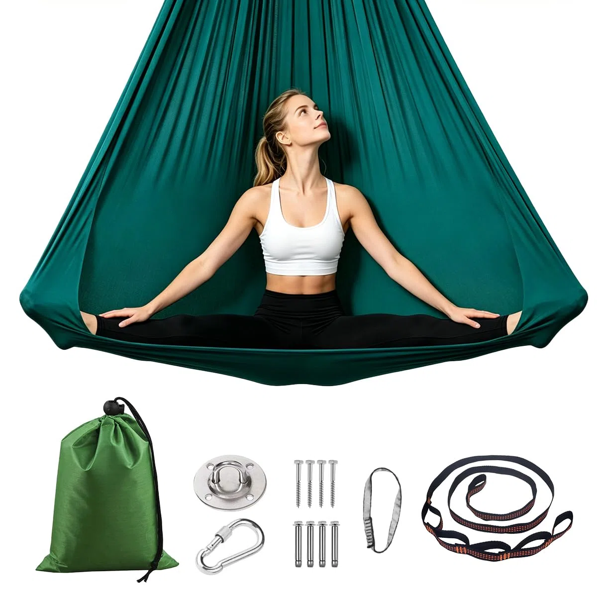 Ensemble de Yoga Aérien, Hamac de Yoga Aérien, Aerial yogas Kit Hamac de aériens Comprend le Tissu Principal, une Sangle d'Extension, un Mousqueton et Accessoires, 200 KG Max, pour Fitness Pilates