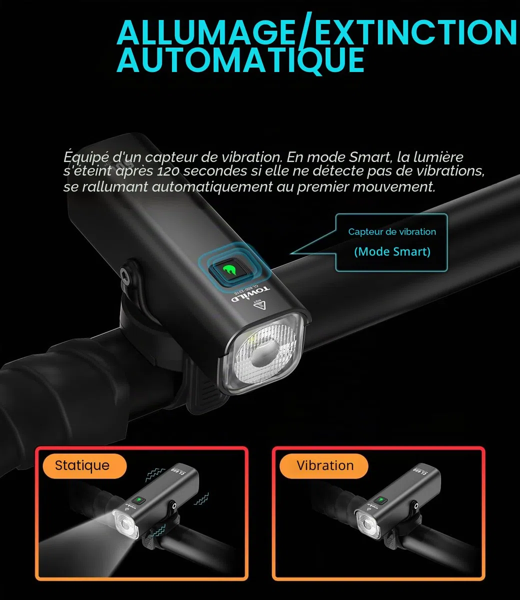 TOWILD 600/1000 lumens Lumières Vélo avec Télécommande sans Fil,CL600/CL1000 Lampe Velo LED pour Le Trajet, la éclairage Avant de Vélo Rechargeable, étanche IPX6 pour la Conduite de Nuit