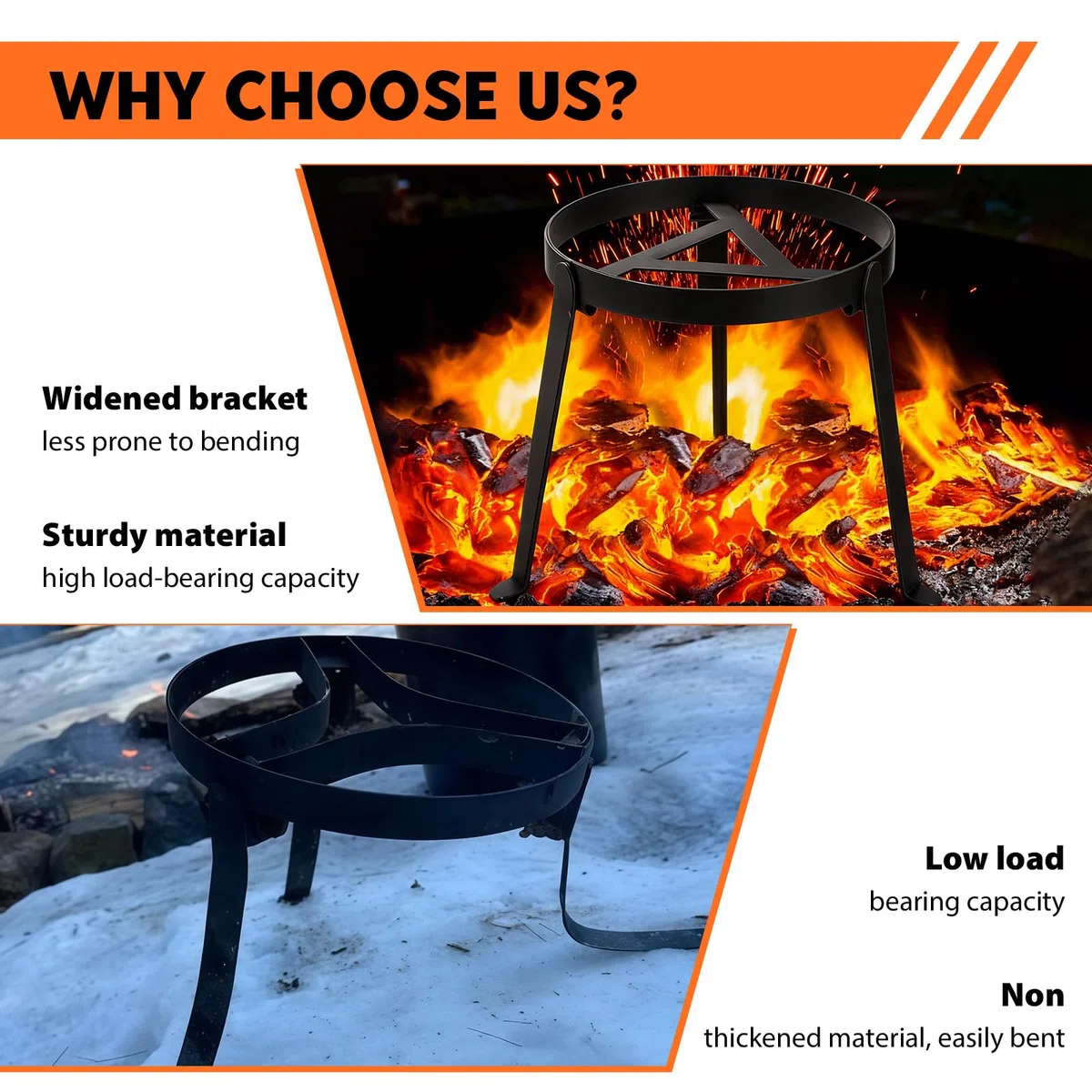 Trépied pour feu de camp, grille de barbecue pliable pour brasero de camping, trépied résistant aux hautes températures, avec sac de rangement