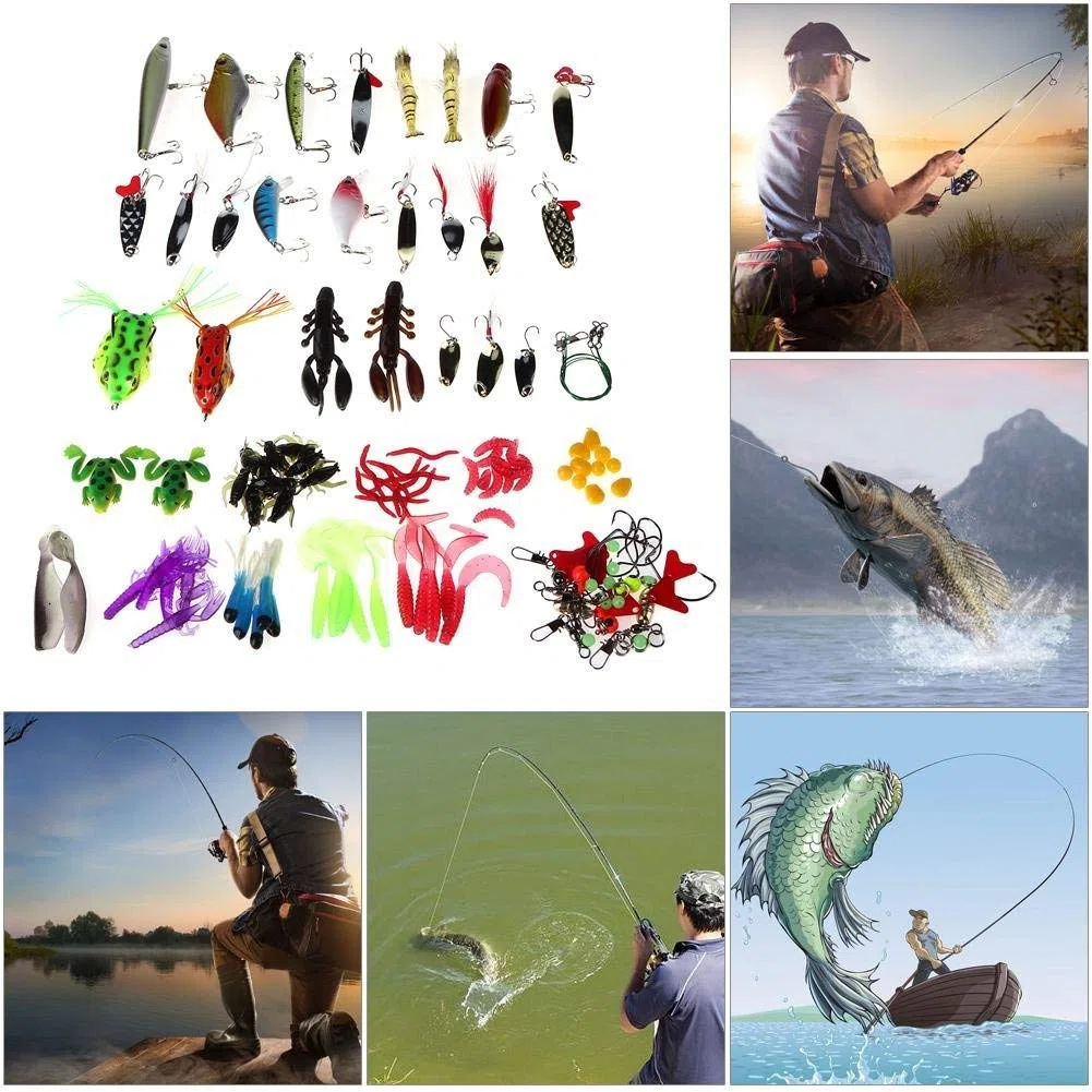 Leurres de pêche Kit, Fishing Lures kit de Peche,Plastique vers,Minnow,Popper,2 Leurres Grenouille,141pcs artificielles pêche leurre Kit d'appâts de Pêche Portable avec Boîte