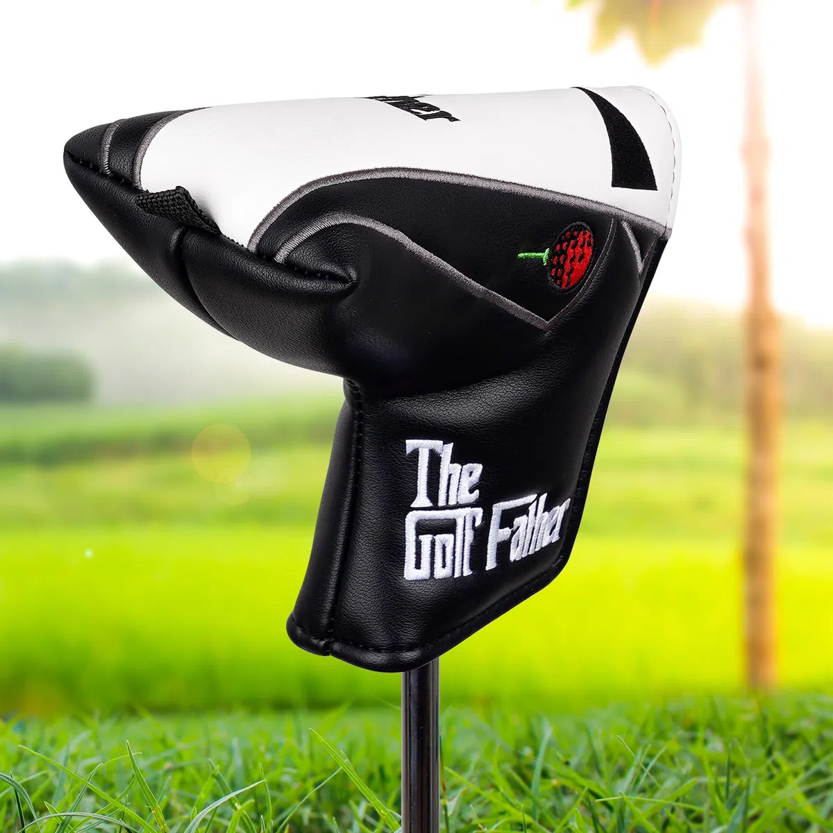 Couvre-clubs de golf en bois pour conducteur/parcours/hybride/1FH/putter/fers à repasser Fermeture élastique Noir et blanc Cuir PU Cadeau