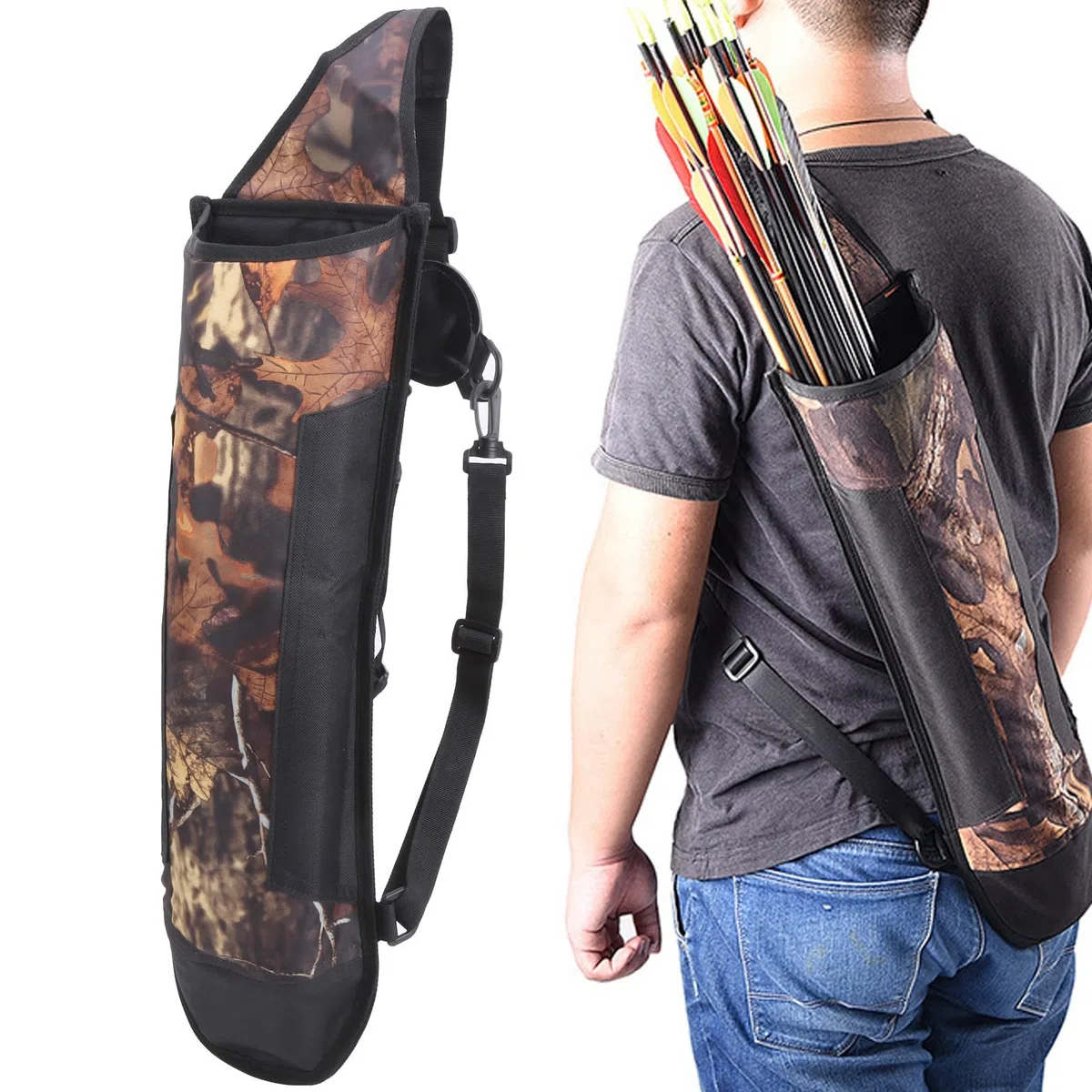 Carquois de Flèche, Sac à Dos de Flèche en Toile Polyester Carquois Bandoulière Camouflage pour Tir à l'arc