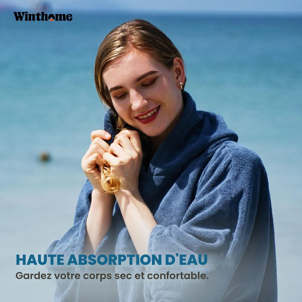 Winthome Poncho Absorbant Chaud, Peignoir de Bain Aidez la Plage à Changer, Serviette de Poncho avec Poche et Capuche, Poncho Surf pour Adulte Femme Homme Natation Surf Plages Douche Sauna