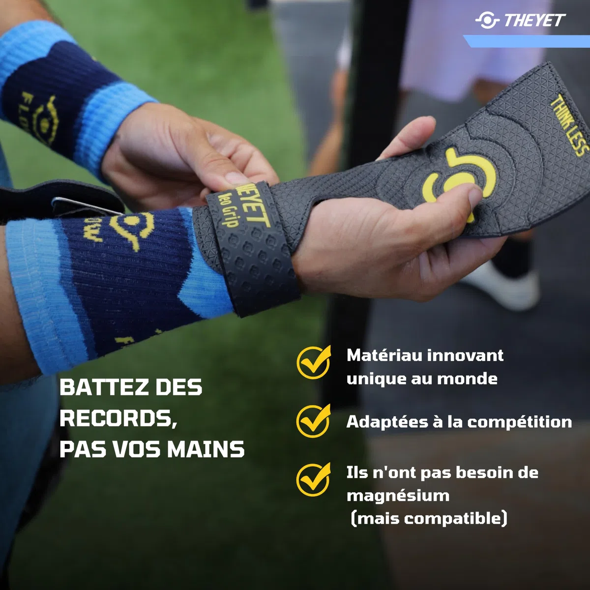 Theyet Maniques Crossfit sans Magnésie et sans Trous | Grips Unisexes pour Tractions, Anneaux et Calisthénie | Adhérence Extrême sur Tout Type de Barres | Poignets Offerts