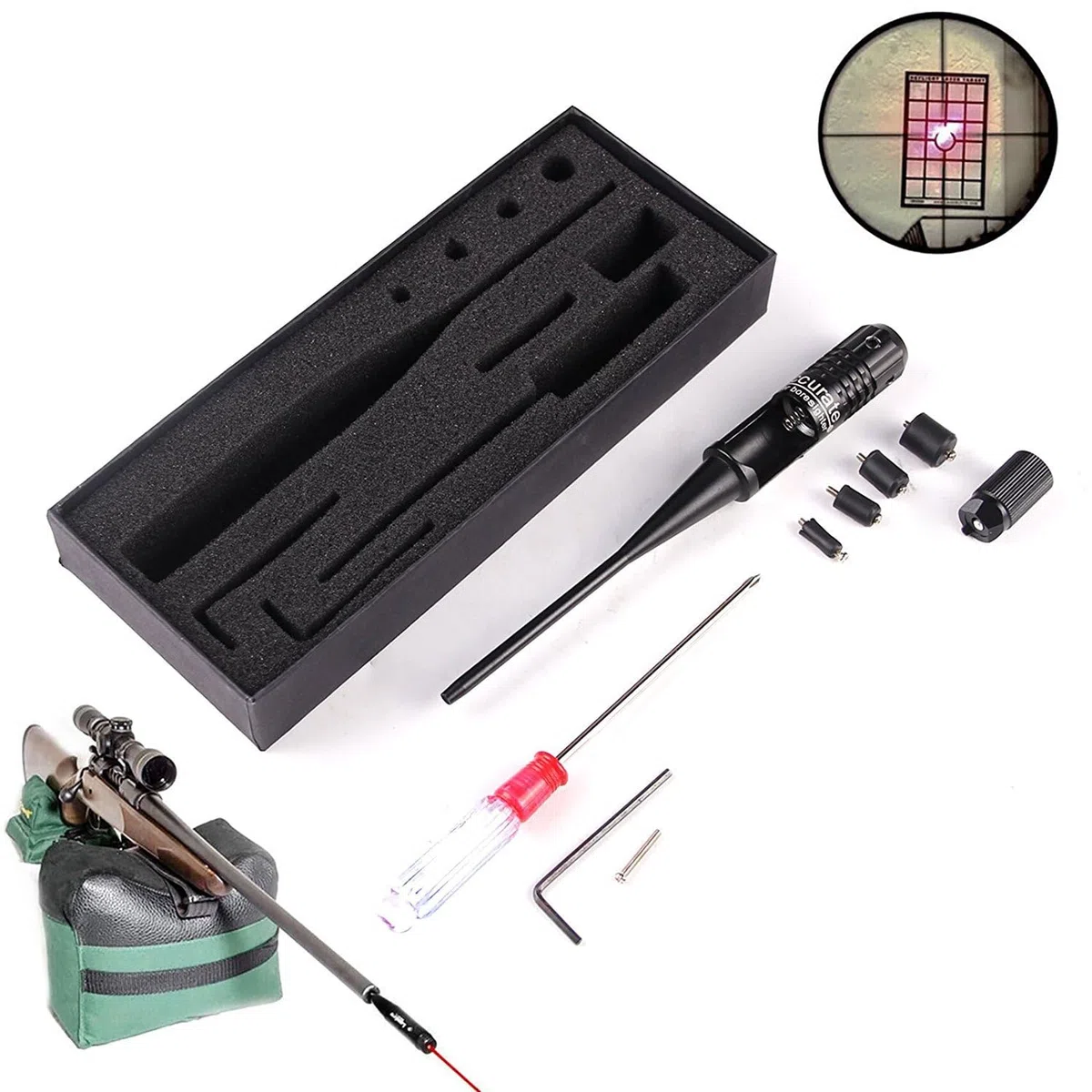 IRON JIA'S Rouge Laser Pointeur Laser Airsoft Kit de Visée à alésage Pistolet a Plomb Fusil Airsoft Collimateur De Reglage pour 0.22-0.50 Caliber Rifles Pistolet (sans Batterie)