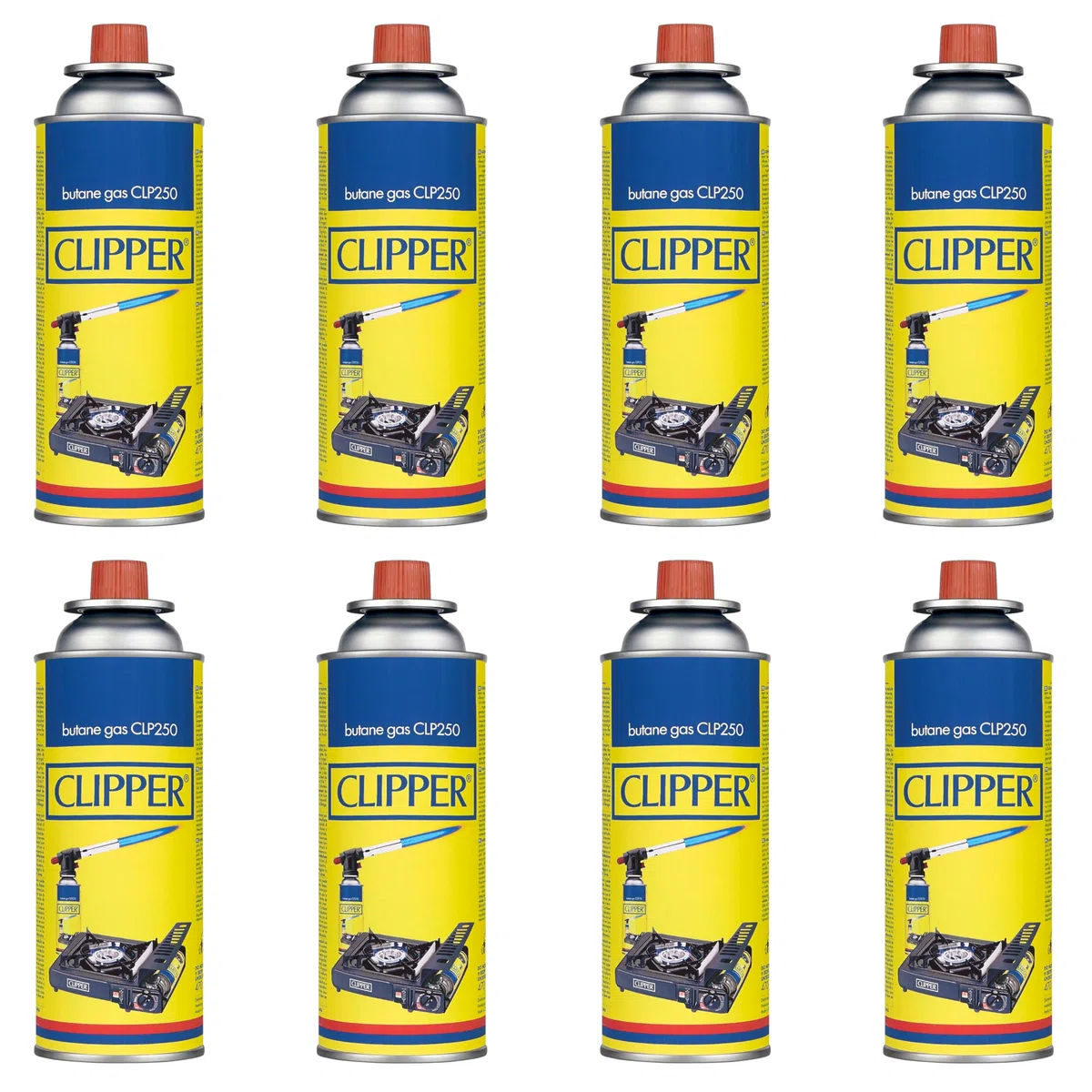 Clipper Lot de 8 cartouches de gaz universelles de 400 ml pour appareils à feu | Valve GLP250 | gaz de camping, poêles, chalumeaux et cuisinières à gaz