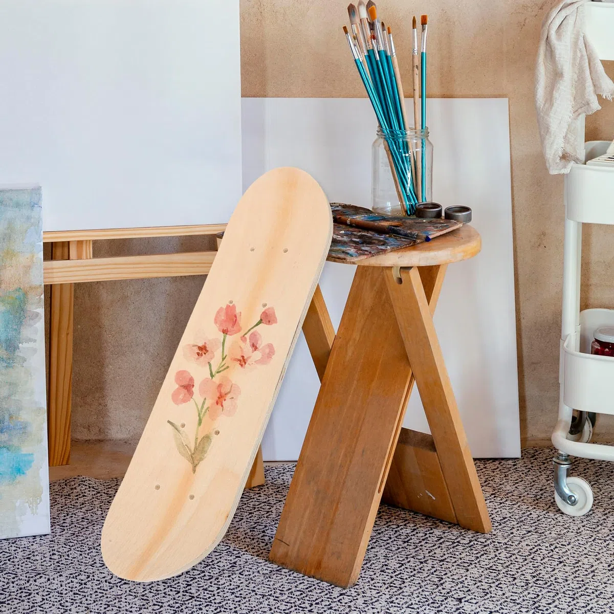 Vaguelly Planche De Skateboard Vierge À Faire Soi-Même pour Enfants Planche De Skateboard Inachevée À Peindre Surface pour Graffiti Et Bricolage Trous Pré-Percés Remplacement De