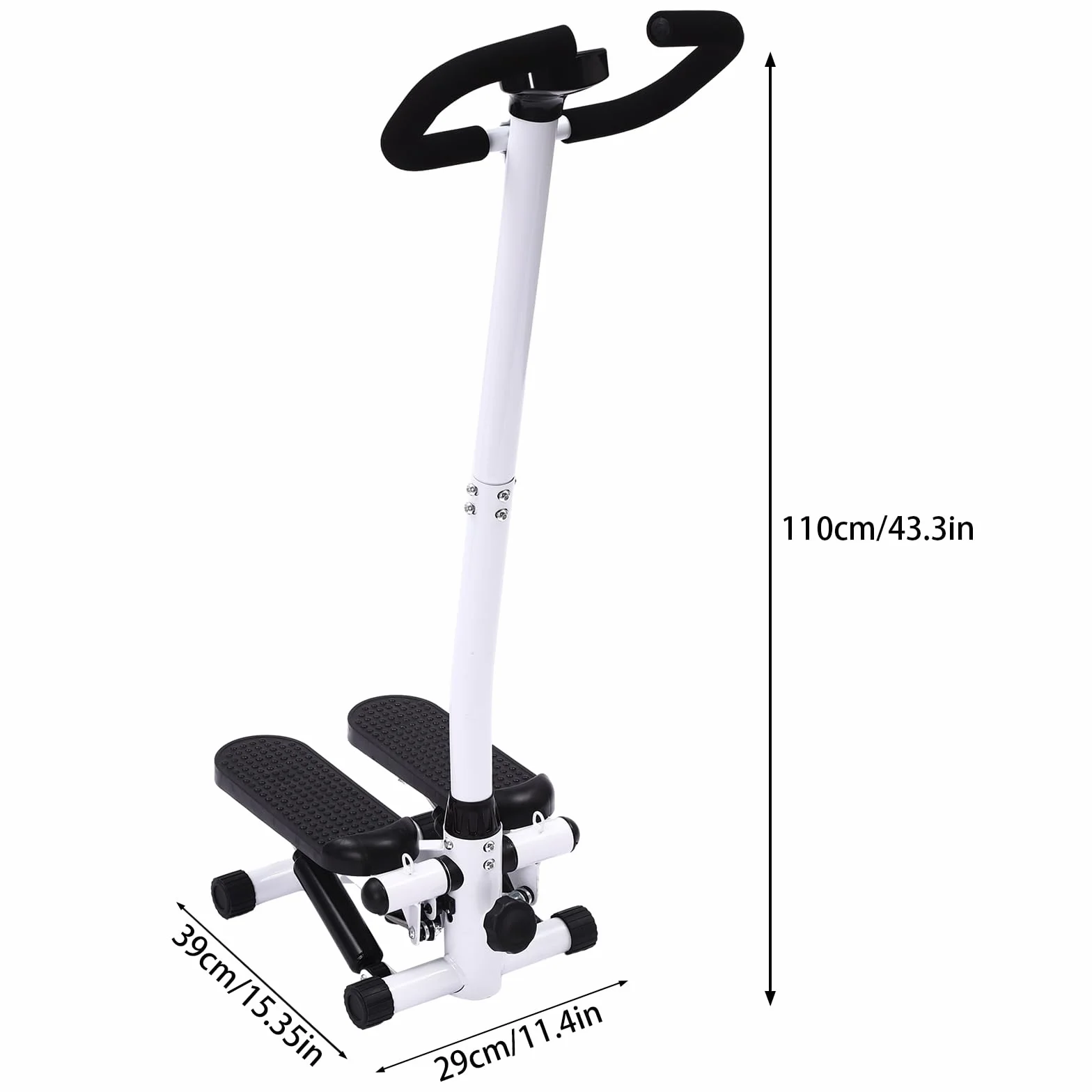 Machine à stepper d'exercice pour la maison, 150 kg, machine à pas debout avec guidon, noire, hauteur réglable, avec écran, bandes de résistance de 90 cm
