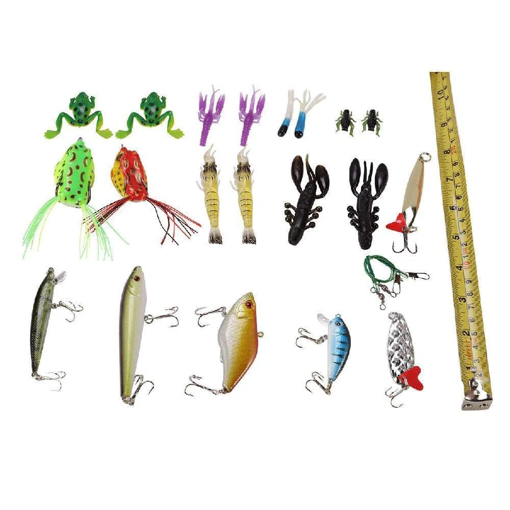 Leurres de pêche Kit, Fishing Lures kit de Peche,Plastique vers,Minnow,Popper,2 Leurres Grenouille,141pcs artificielles pêche leurre Kit d'appâts de Pêche Portable avec Boîte