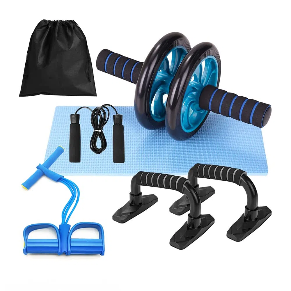 𝗥𝗼𝘂𝗹𝗲𝗮𝘂 𝗔𝗯𝗱𝗼𝗺𝗶𝗻𝗮𝗹 avec Rebond Automatique. Roue pour ABS. Kit d'entraînement à Domicile avec Genouillère et Chronomètre Inclus. Sports pour Débutants à la Maison.