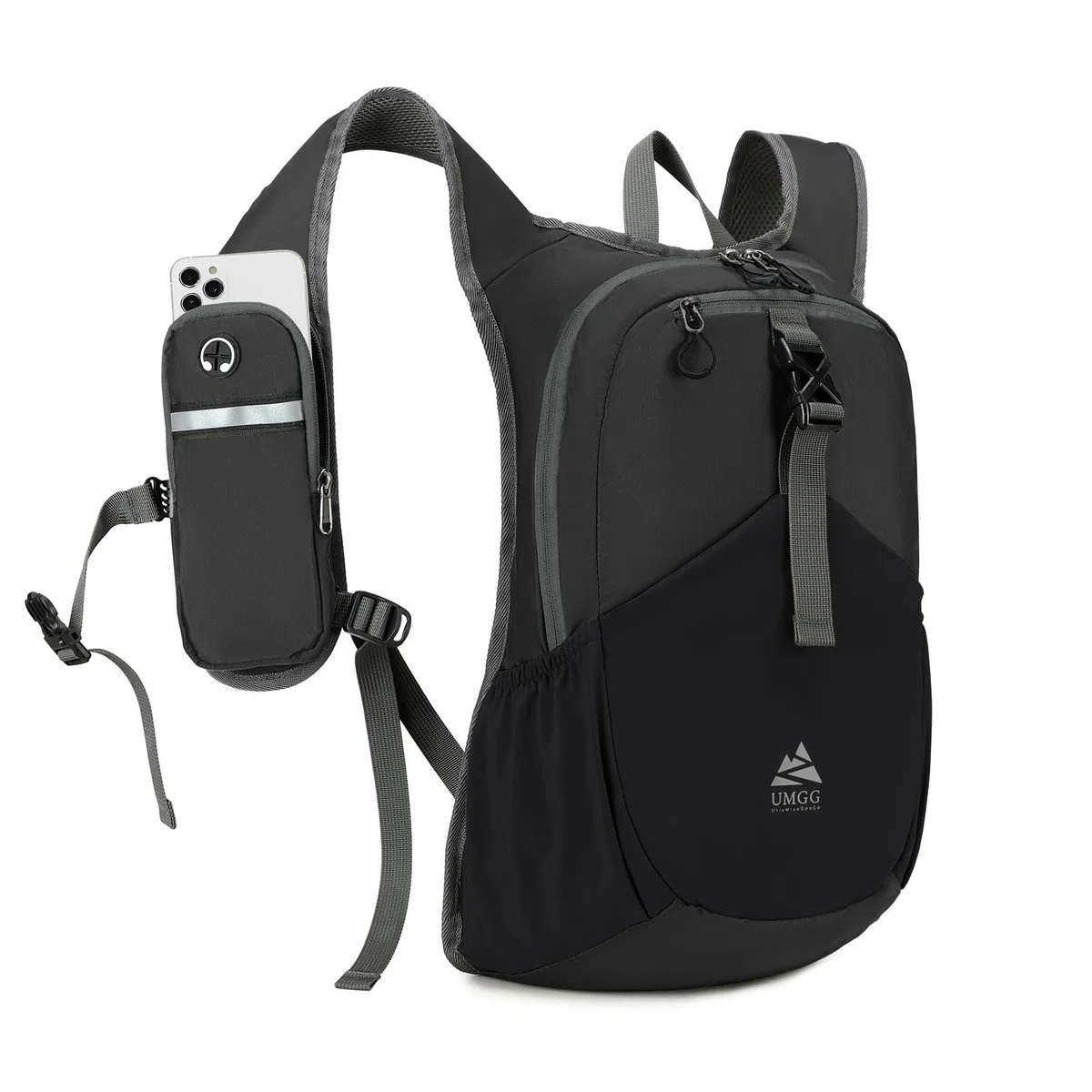 Petit Sac à Dos de Randonnée 15L pour Hommes Femmes, Léger Sac à Dos Pliable pour les Voyages en Ville, Noir