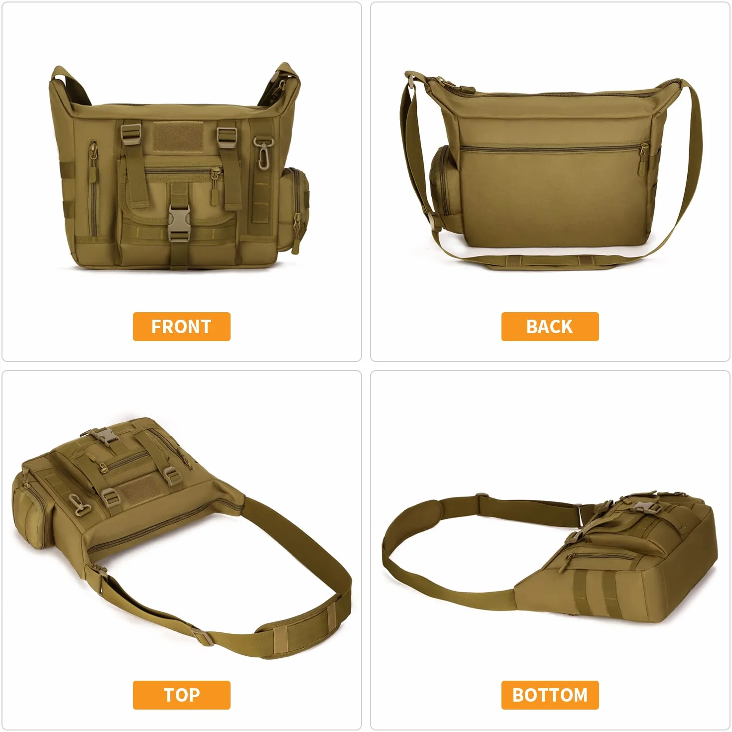 Huntvp Sac Bandoulière Tactique, Sacoche Homme Bandoulière Travail Militaire Sac d’Epaule pour Ordinateur Portable 14, 15.6 Pouces Travail, Randonnée, Camping, Voyage, Escalade, Trekking