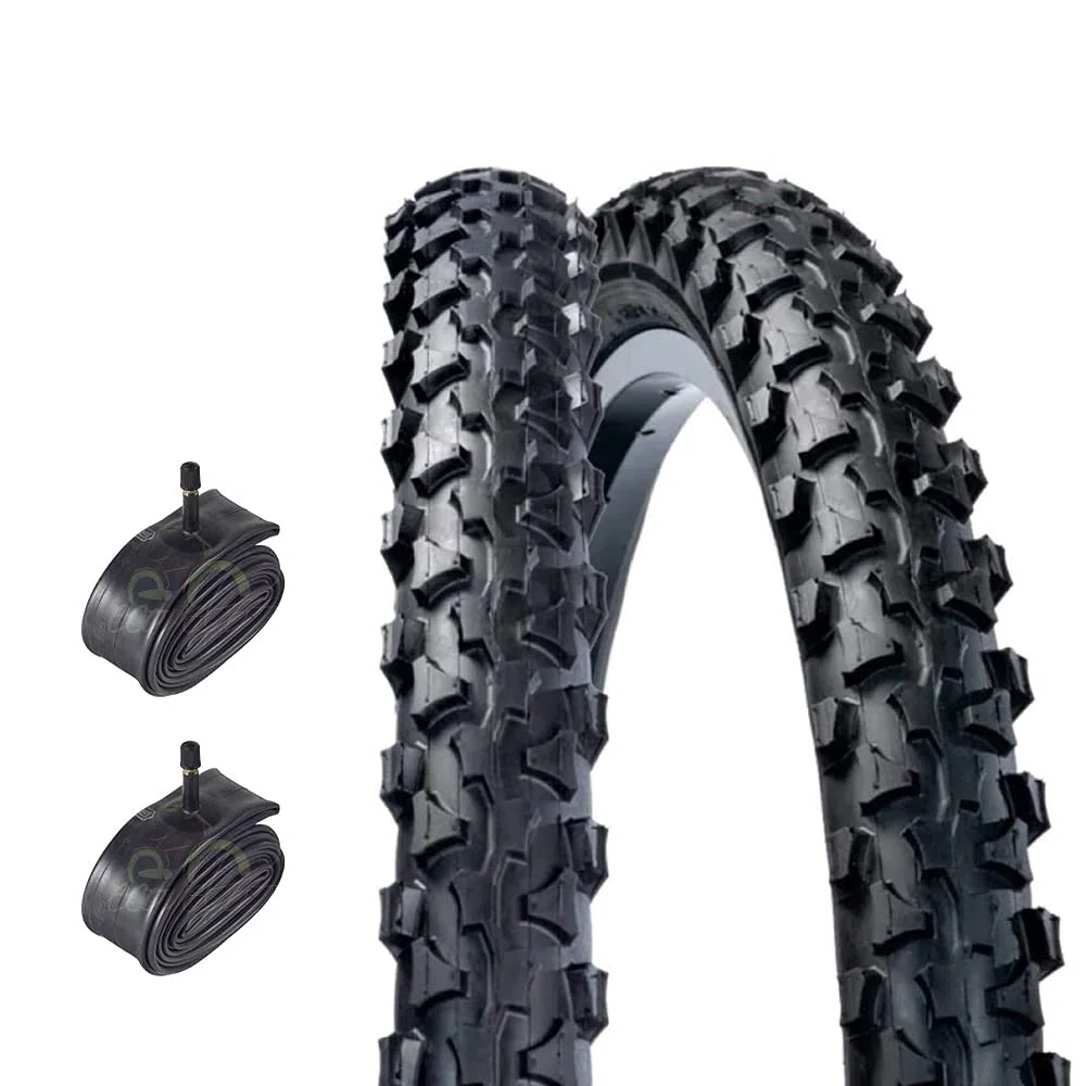 Lot de 2 pneus VTT 26 x 1,90 (50-559) + chambre à air avec valve américaine, pneus de VTT