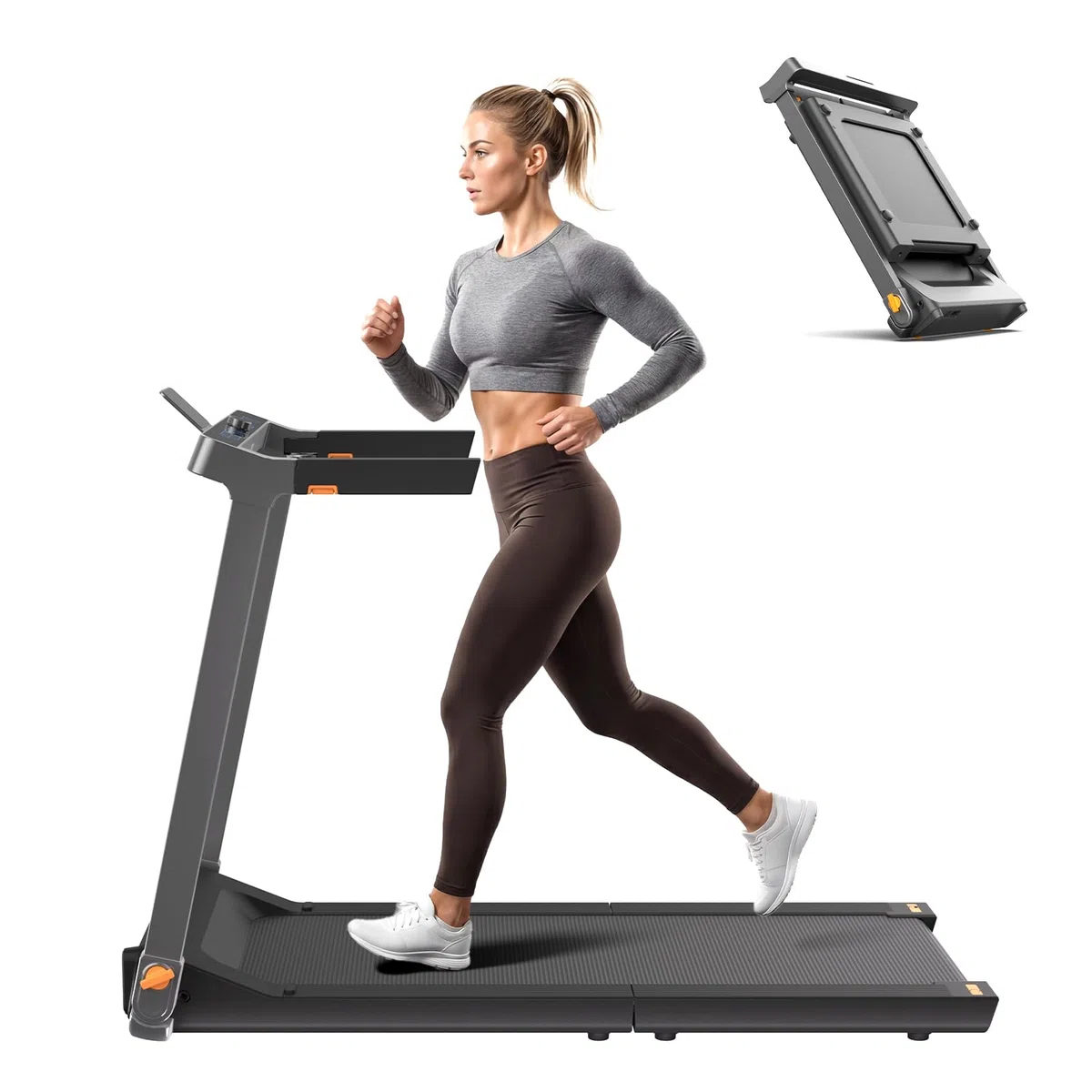 WalkingPad Tapis de Course Pliable, Silencieux Tapis de Marche avec Guidon pour Maison et Bureau, Pliage Vertical, Affichage LED, Aucune Assemblée Requise