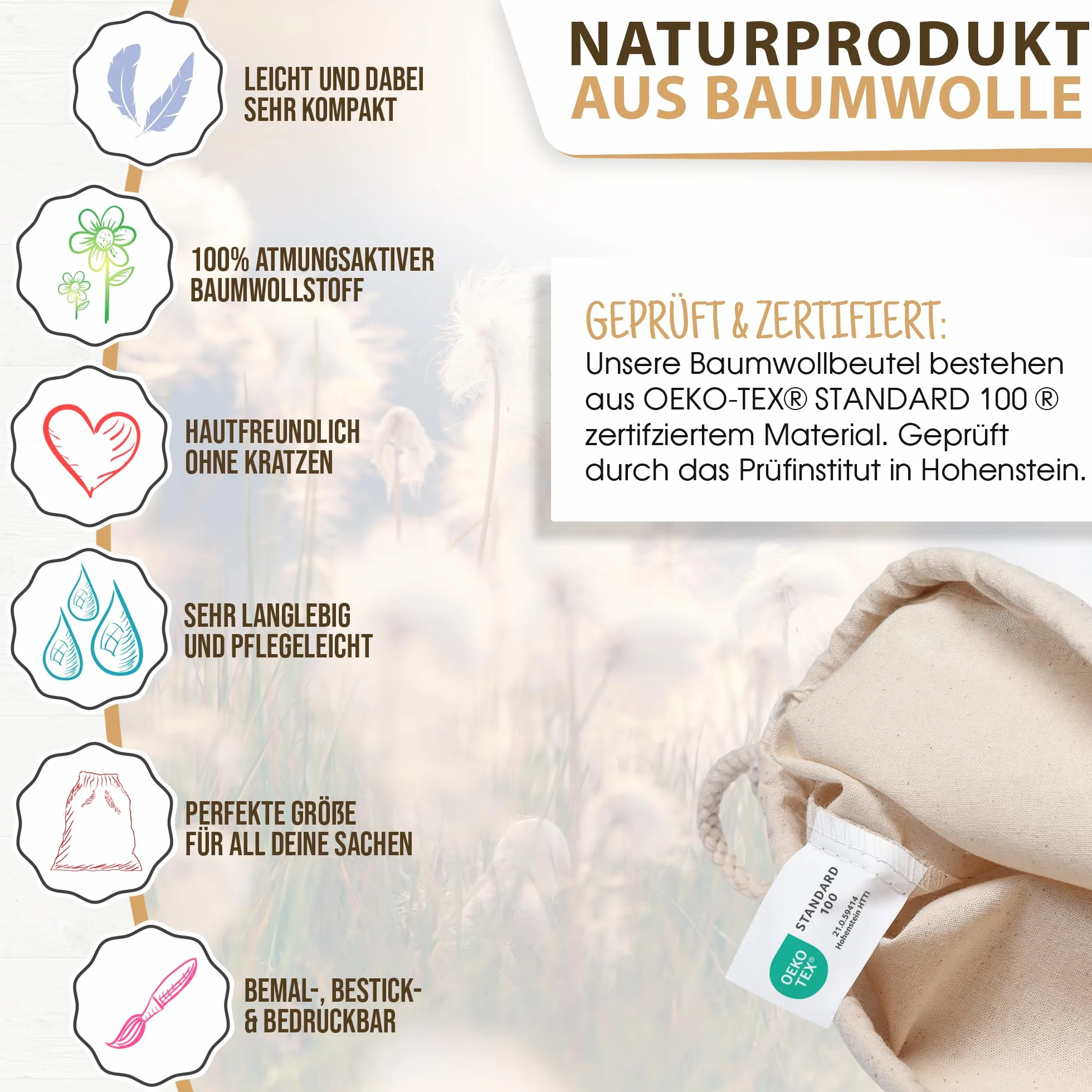 ELES VIDA Lot de 10 Sacs de Gym en Coton Naturel, 38 x 42 cm, Sac de Sport Sac à Dos en Tissu Sac en Toile Sac en Toile de Jute certifié Oeko-Tex