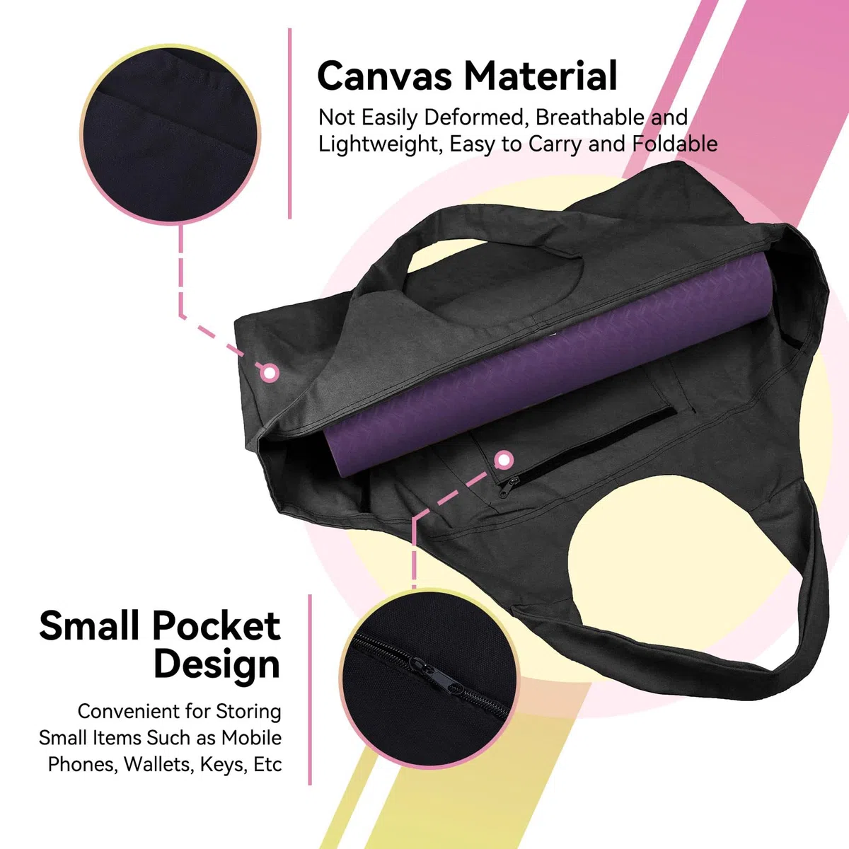 HERCHR Grand Sac de Tapis de Yoga, Sac de Sport fourre-Tout pour Tapis de Yoga avec Poches latérales pour Femmes et Hommes