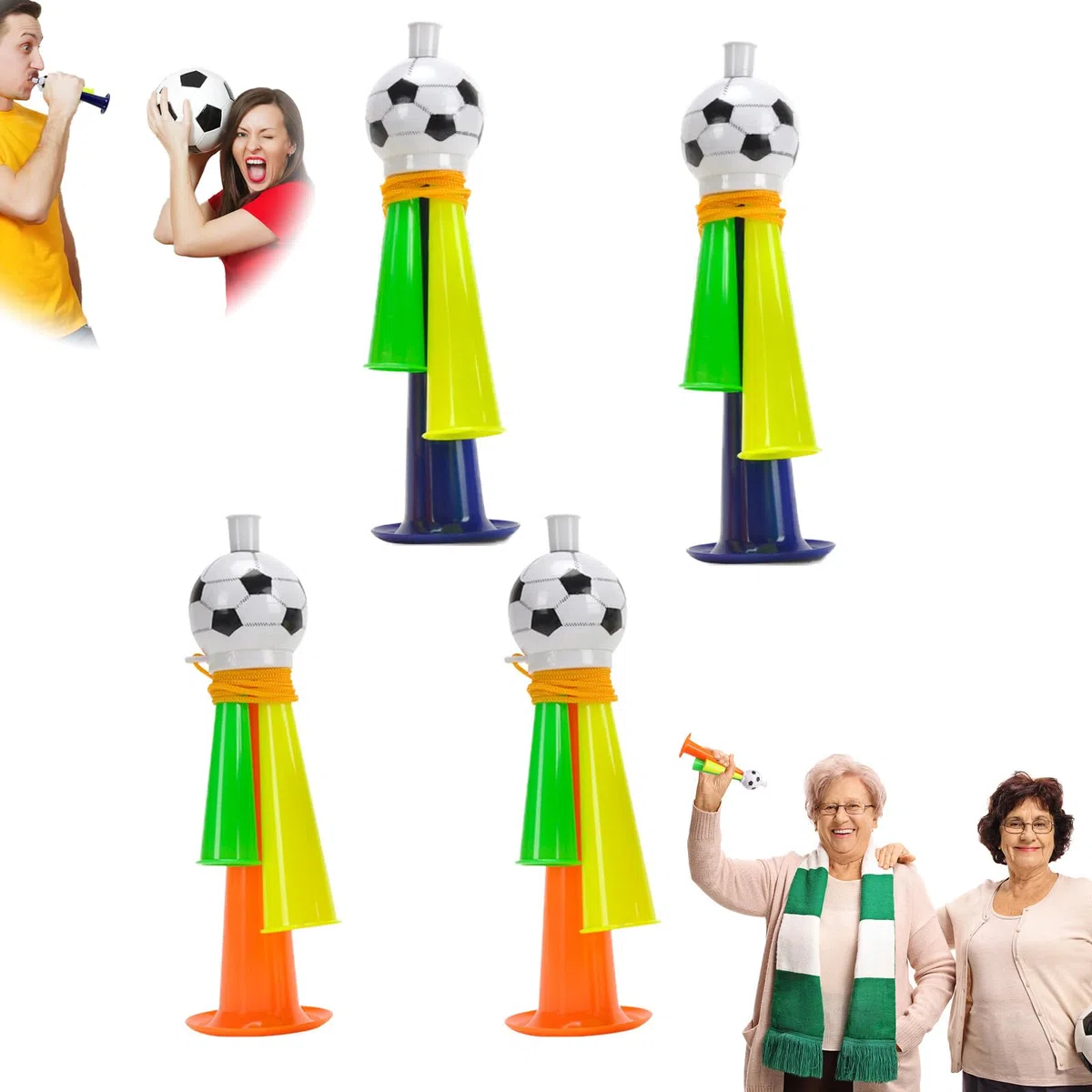Corne de Supporter, 4 Pièces Trompette Supporter Foot, Vuvuzela, Klaxon de Football pour Fête sur Thème du Football, Coupe du Monde, Corne Football