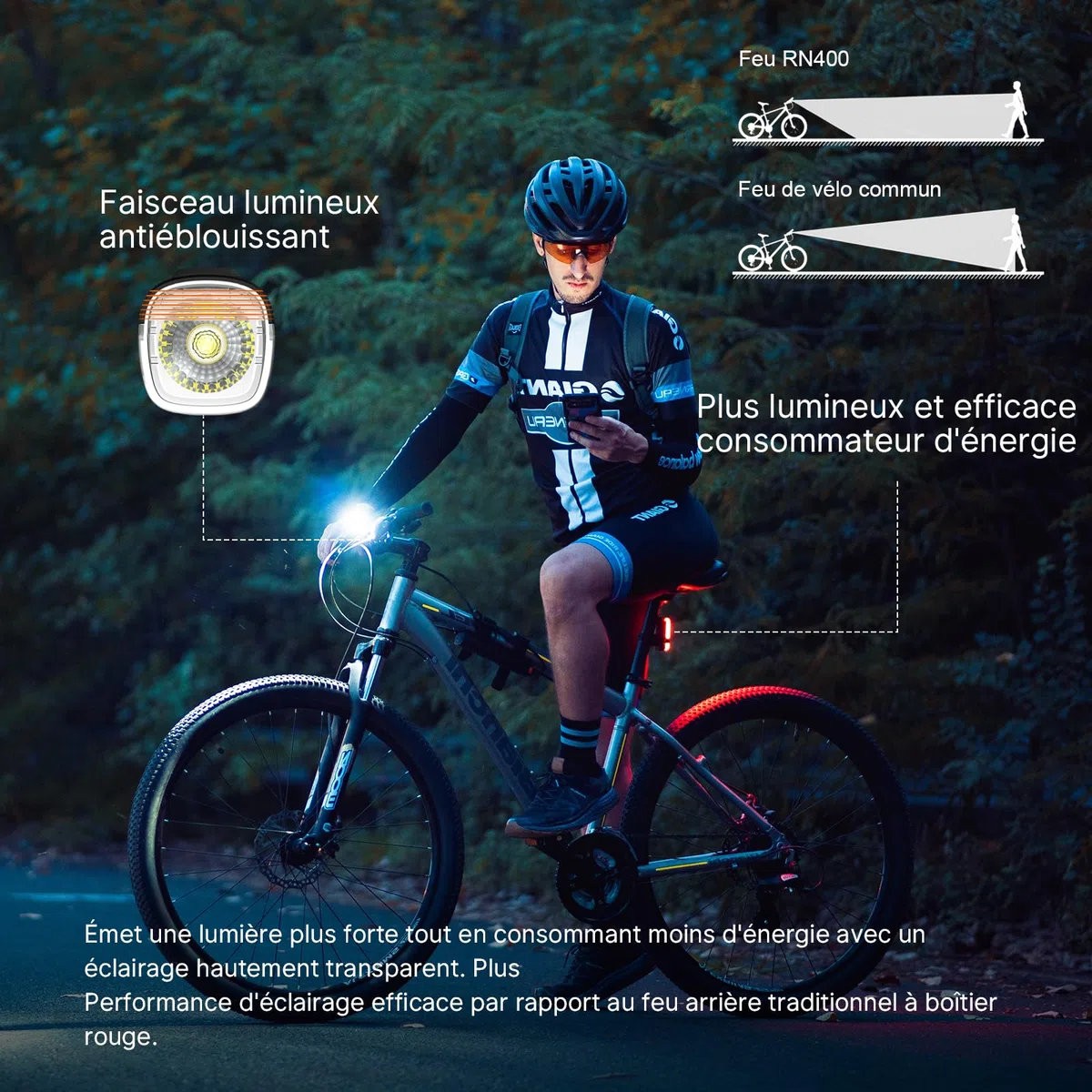 OLIGHT RN400+SEEMEE30C Sets D'éclairage Avant et Arrière Rechargeable LED 400 Lumens Éclairage de Vélo Étanche Durable 5 Modes Lumière de Bicyclette pour l'Extérieur Le Camping et Le Cyclisme
