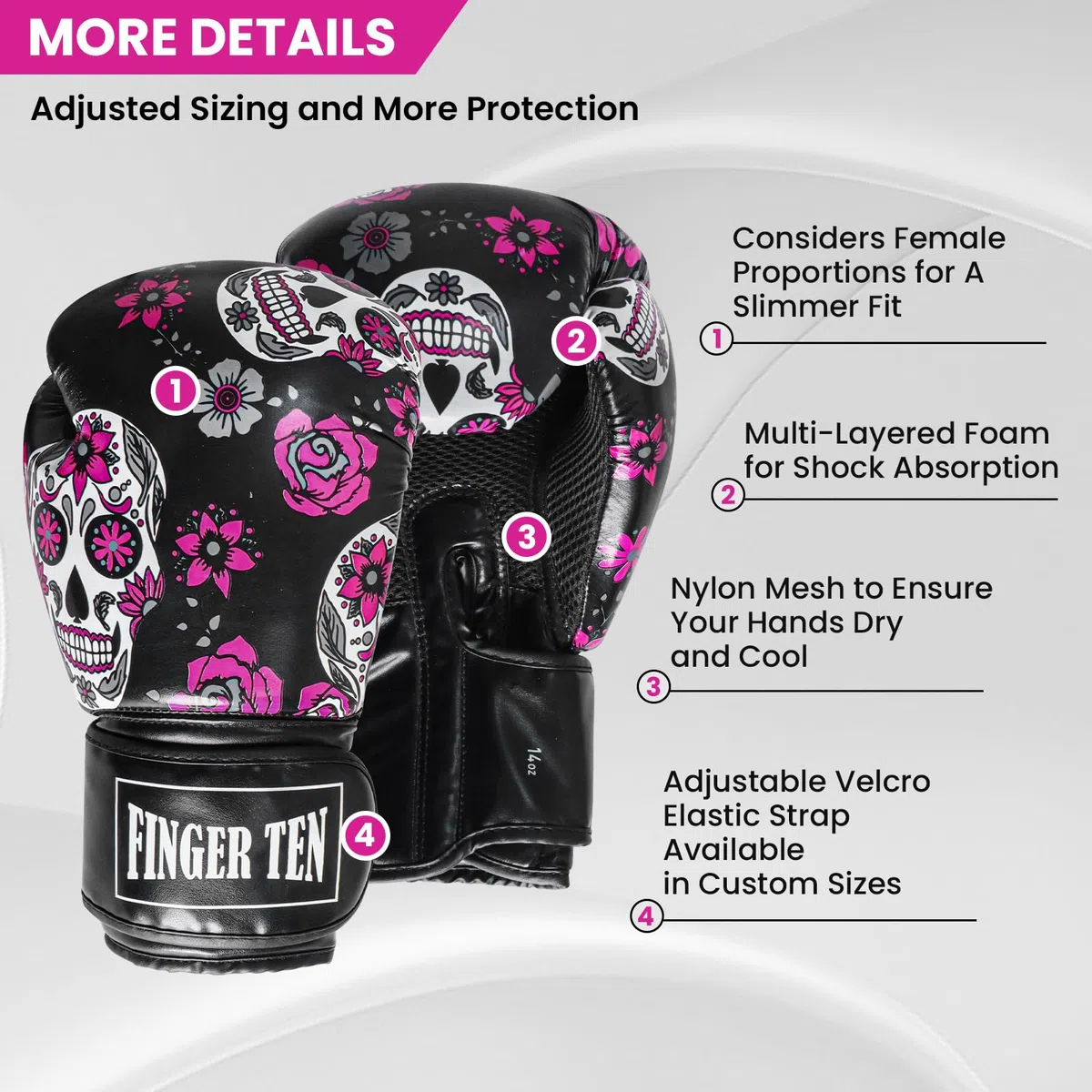 Gant de Boxe Femme Adulte 8 10 12 14 Oz D'entraînement Cuir Synthétique, Gants de Formation Mitaines Professionnelle Kickboxing Sparring Fitness Punching Bagwork Fight et Boxercise, pour Femmes