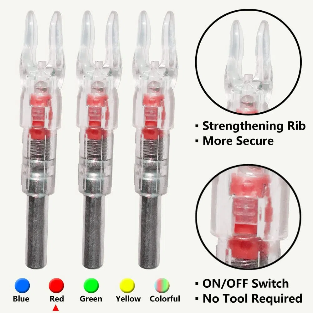 SHARROW 6pcs Tir à l'arc Encoche de Flèche Lumineuses LED Automatiquement Éclairé Lighted Nocks Flèche Encoche pour ID 6.2mm Arbre de Flèche de Carbone