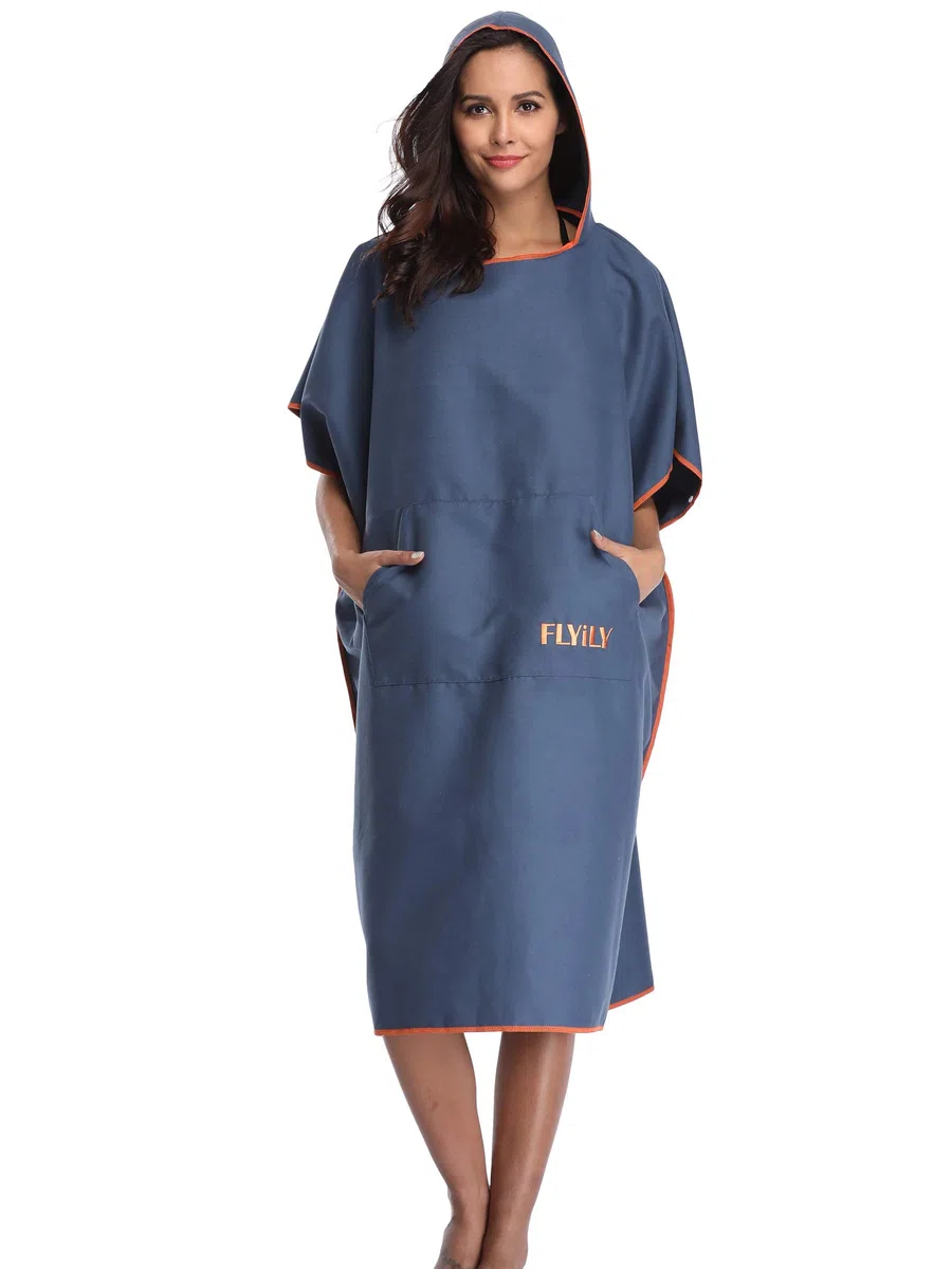 Serviette en Robe Poncho avec Capuche en Microfibre Changement Peignoir de Bain Serviette de Poncho de Surf avec Capuche