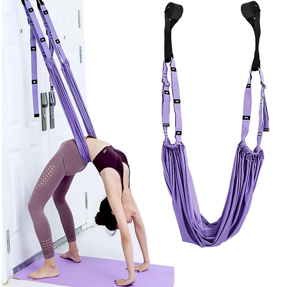 Sangle de Yoga Pour Étirement - Polyester et Coton - Bande d'Exercice Pour Jambes, Ballet, Pilates, Gymnastique, Flexibilité, Entraînement - Violet, 1 Pièce