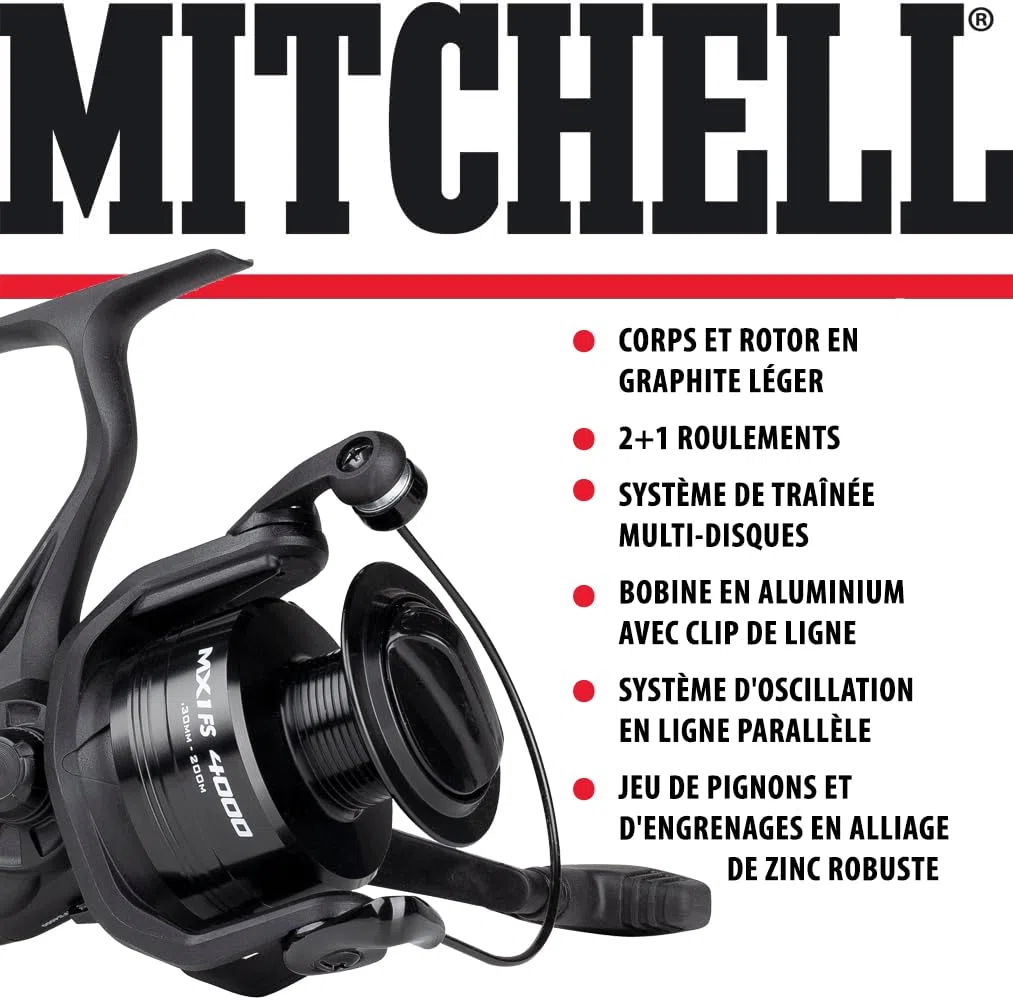 Mitchell MX1 FS Moulinet de pêche Spinning Polyvalent; Moulinets de Peche Carpe, Truite et Autres Pêches d'eau Douce avec Système Oscillation parallèle Engrenages Robustes