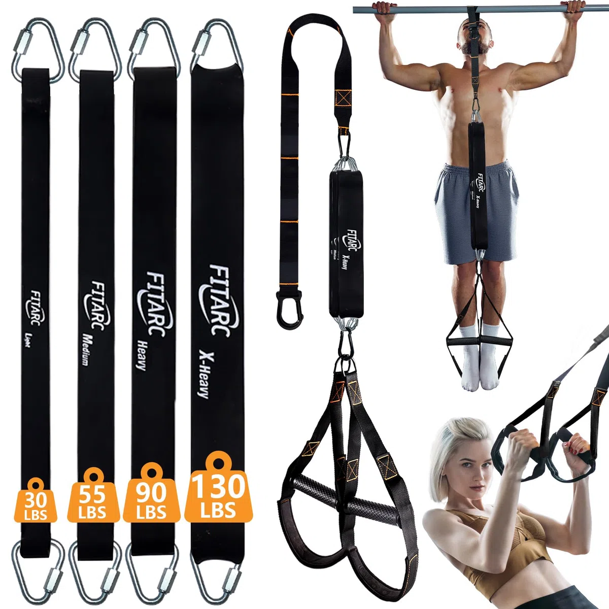 Fitarc Pull Up Assistance Bands Set,Pull Up Assist Strap with Handle,14 Levels of Assistance Up to 300LBS