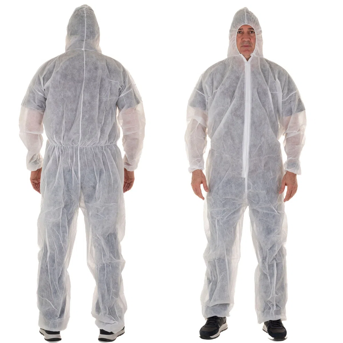 XARA Combinaison Jetable Homme - Combinaison Peinture Jetable en TNT avec Capuche - Lot 5 - Protection contre la Saleté et les Particules - Confortable et Respirant - 100% recyclable
