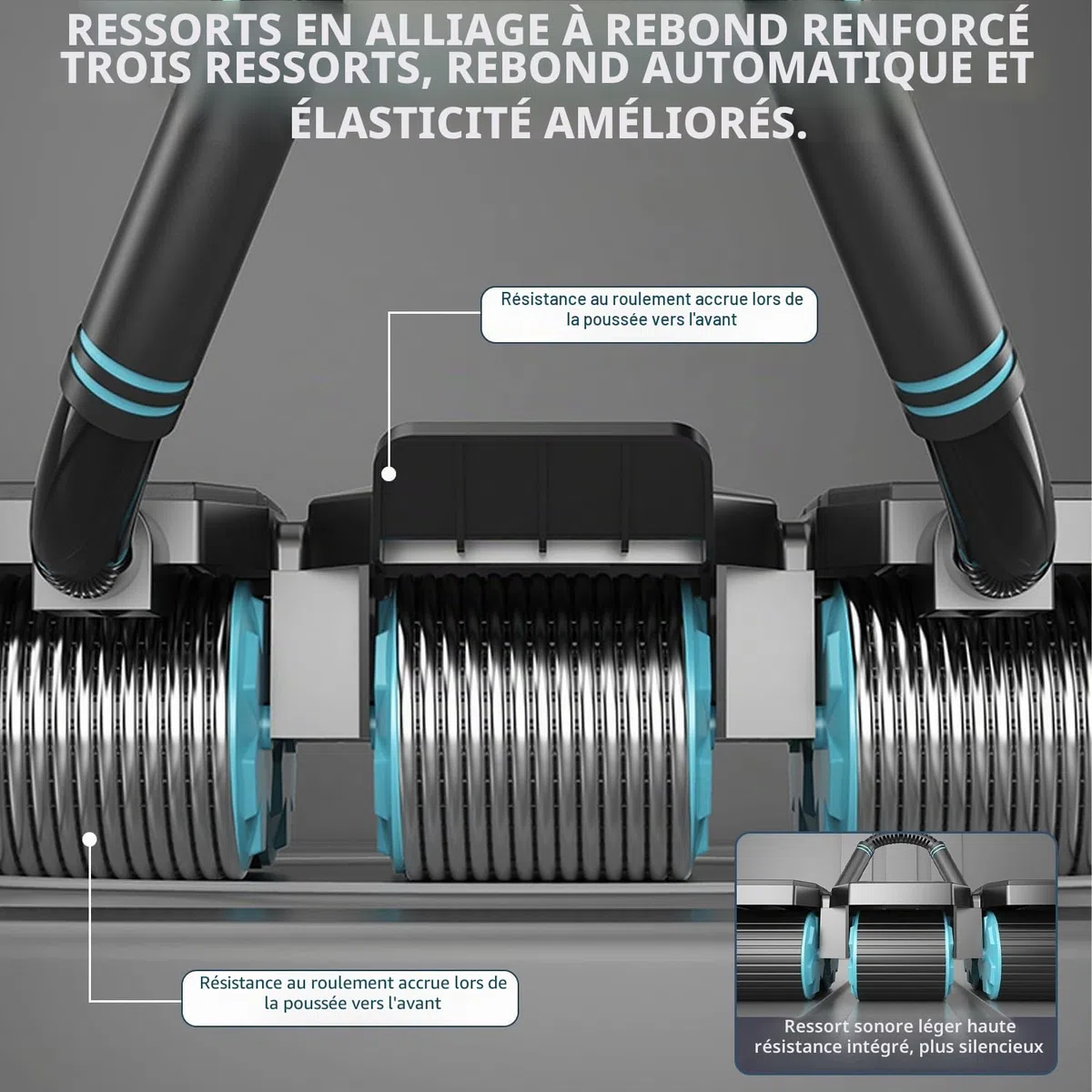 Roue abdominale à rebond automatique et stabilité à 6 roues, roue d'entraînement pour abdominaux pour entraînement de base, 150 kg, synchronisation des données d'entraînement via l'application et