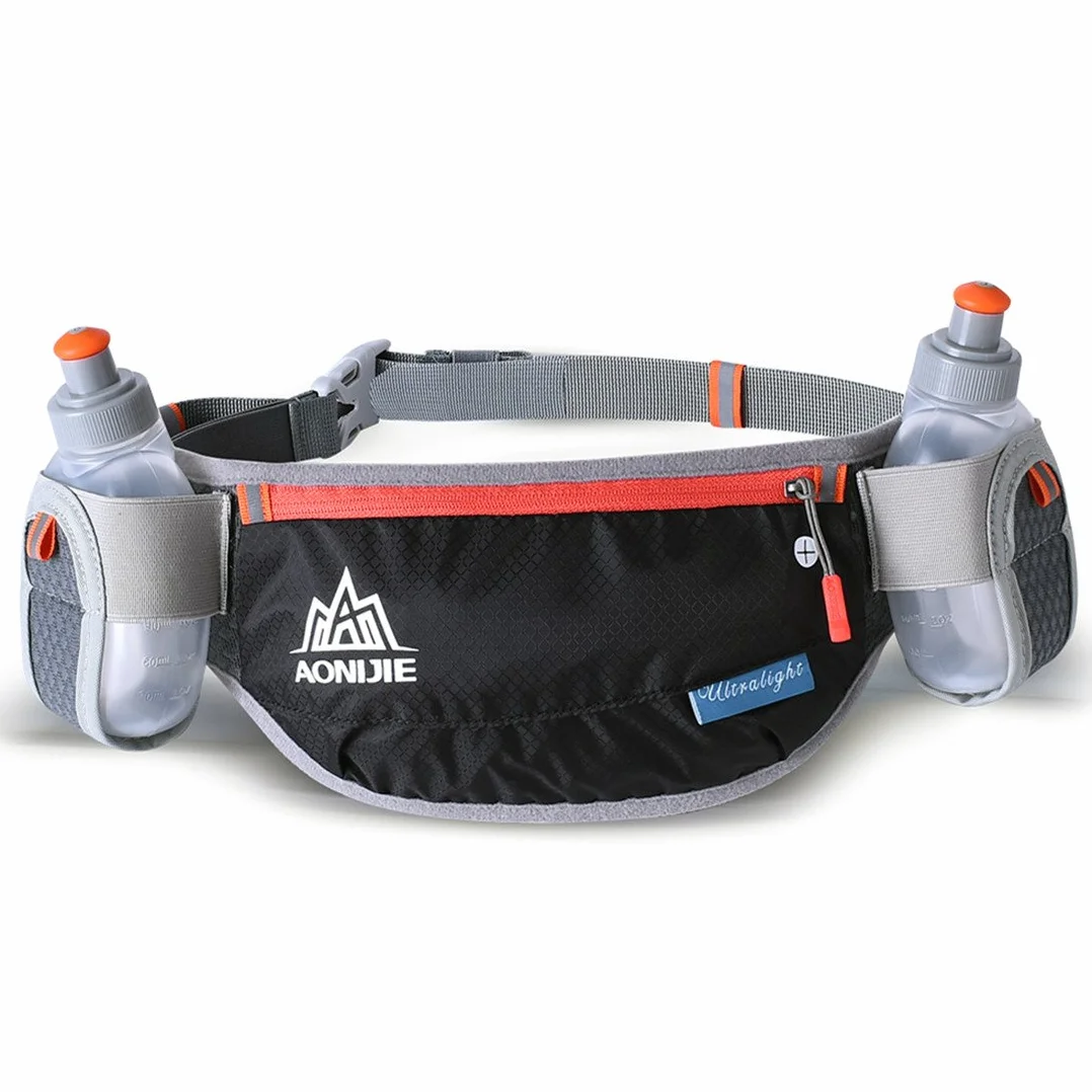 AONIJIE Ceinture D’hydratation Réglable Homme/Femme pour la Course, avec 2 gourdes de 170 ML (Noir+ 2 Bouteilles d'eau de 170 ML)