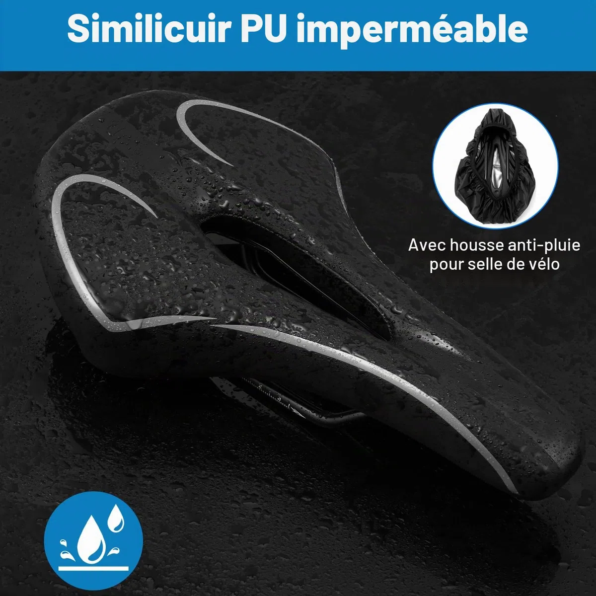 Selle de Velo Ultra Confortable, Selle Velo Gel Ergonomique Imperméable Respirante Absorbant Les Chocs Creux Siège, Selle de vélo étanche avec Housse pour VTT, vélo de Route, vélo de Ville