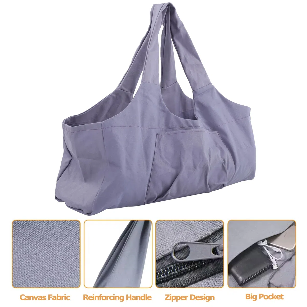 SOONHUA Sac de Yoga, Gym Grande Sac de Sport avec Poche Latérale, Matériau en Toile, Compatible avec la Plupart des Tailles de Tapis, Violet