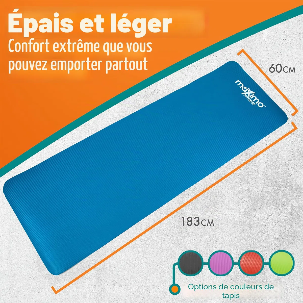 Maximo Fitness Tapis d'exercice physique en NBR de haute qualité – Extra épais de 12 mm – Multi-usage – Parfait pour yoga, pilates, abdominaux.