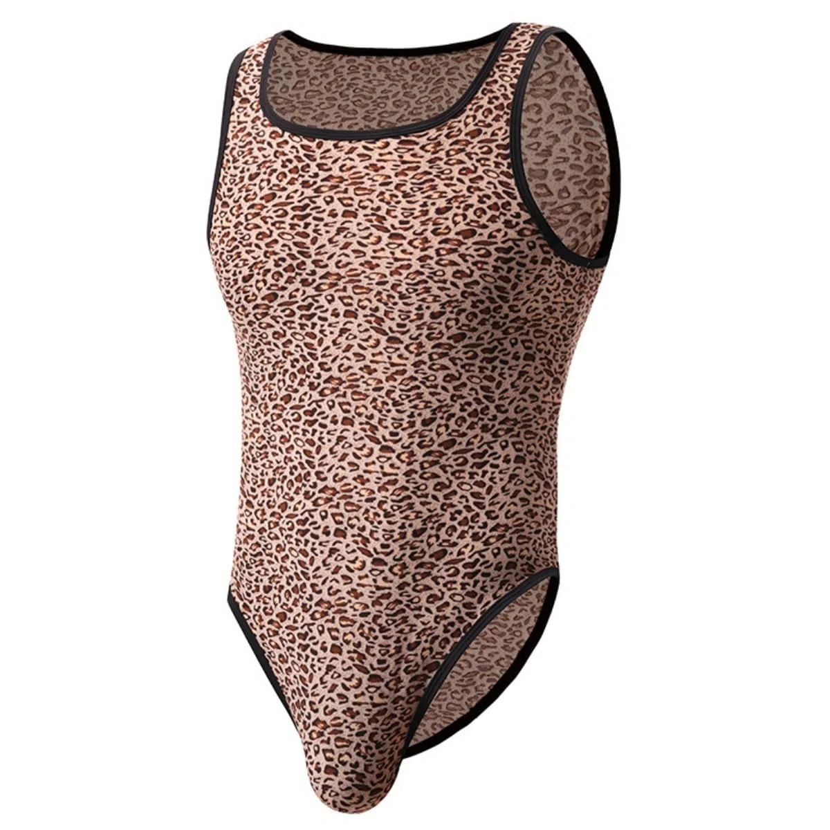 Body léopard pour homme, combinaison une pièce douce sans manches à coupe ajustée pour homme, maillot de corps moulant respirant pour entraînement, course à pied, sport, imprimé léopard extensible