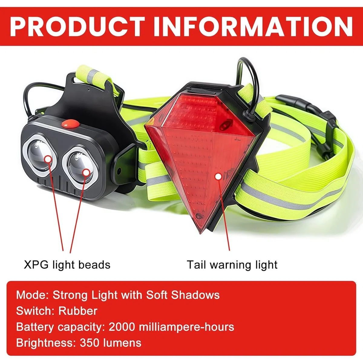BORDEAG Lampe Course À Pied, 350 Lumens, USB C Rechargeable, XPG-Leds, Éclairage Pour Course, Lampe Running Pour Jogging Camping Extérieur