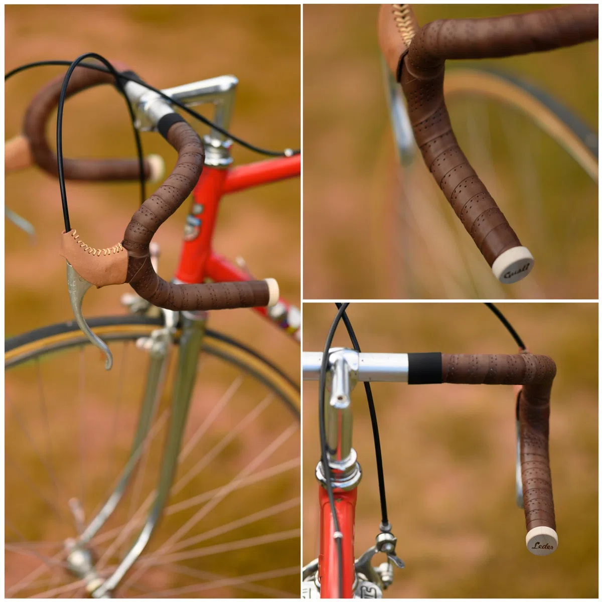 Gusti Fausto C. Sangle de guidon en cuir véritable avec poignée en liège Marron foncé 200 cm