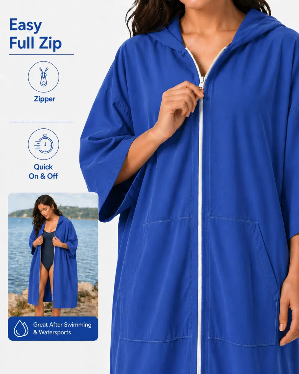 Morbuy Poncho de Bain Femme avec Capuche & Poches, Serviette de Surf en Microfibre à Séchage Rapide pour se Changer Idéales pour Plage, Camping, Natation