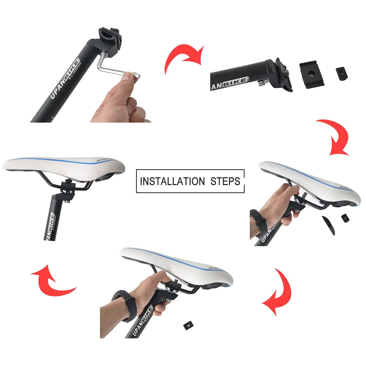 UPANBIKE 450mm Tige de Selle pour vélo 25.4mm 27.2mm 28.6mm 30.4mm 30.9mm 31.6mm en Alliage d'aluminium avec Un Collier Micro-Ajustable