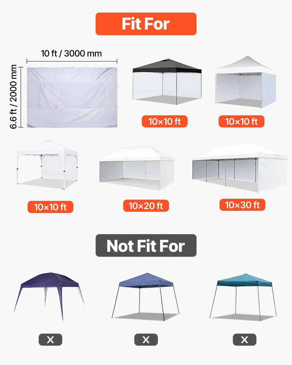 VEVOR Paroi Latérale de Tonnelle 3x2 m Panneau Latéral de Tente Tonnelle pour Événements Extérieur, Stands de Vendeur, Camping, Pique-niques, avec Couche Imperméable, Coupe-Vent et Pare-Soleil, Blanc