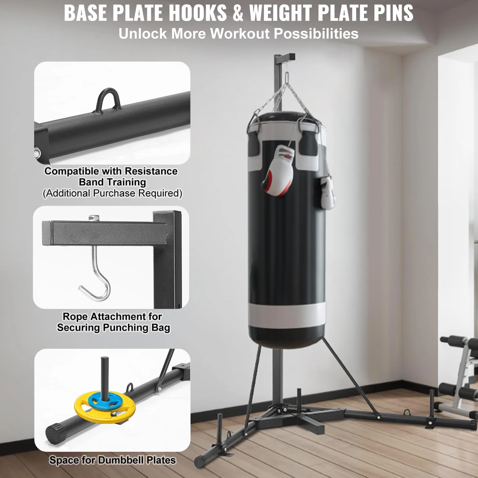VEVOR Support Sac de Frappe en Acier, Station de Boxe Autoportant Charge 181 kg, Support de Boxe Hauteur Réglable avec Base Lestée, Équipement d'Entraînement pour Fitness Gym Salle de Sport à Domicile