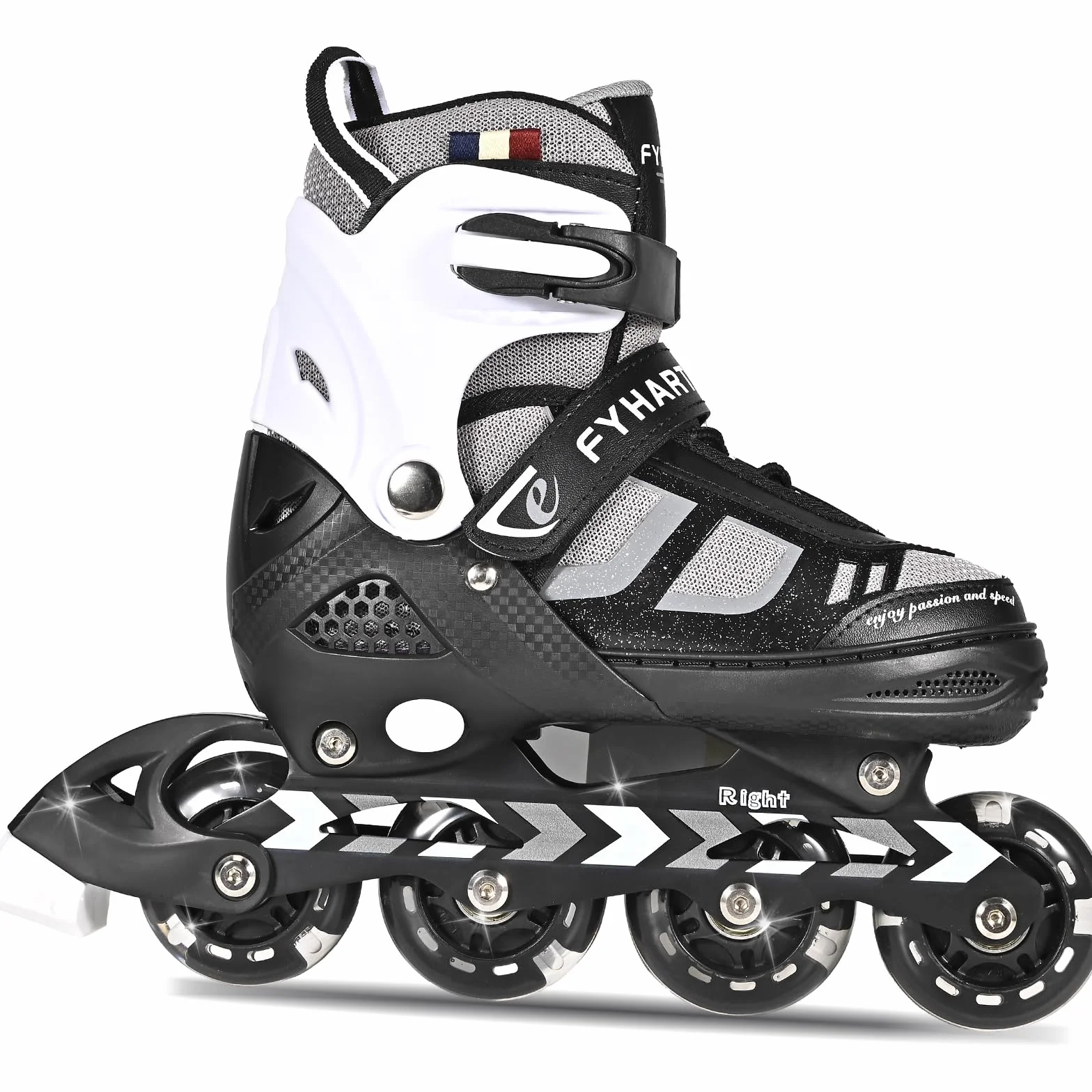 Réglables Patins à roulettes en Ligne pour garçons et Filles, Patins à roulettes à 4 Roues pour Adolescents et Adultes avec Roues Lumineuses pour Les Sport, Noir Blanc