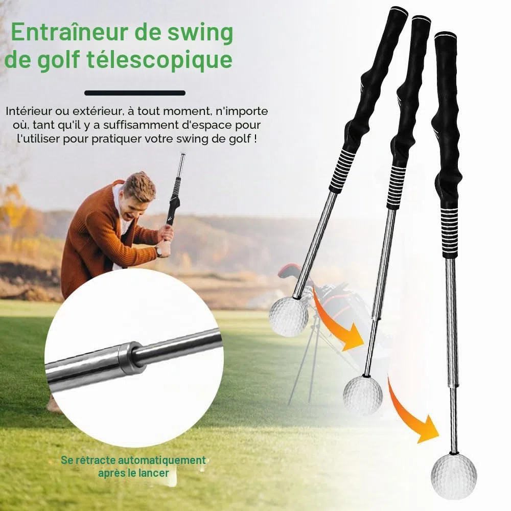 Aide à l'entraînement au swing de golf, aide à l'entraînement au swing de golf rétractable, entraîneur de swing de golf télescopique pour la pratique en intérieur, bâton d'entraînement au swing