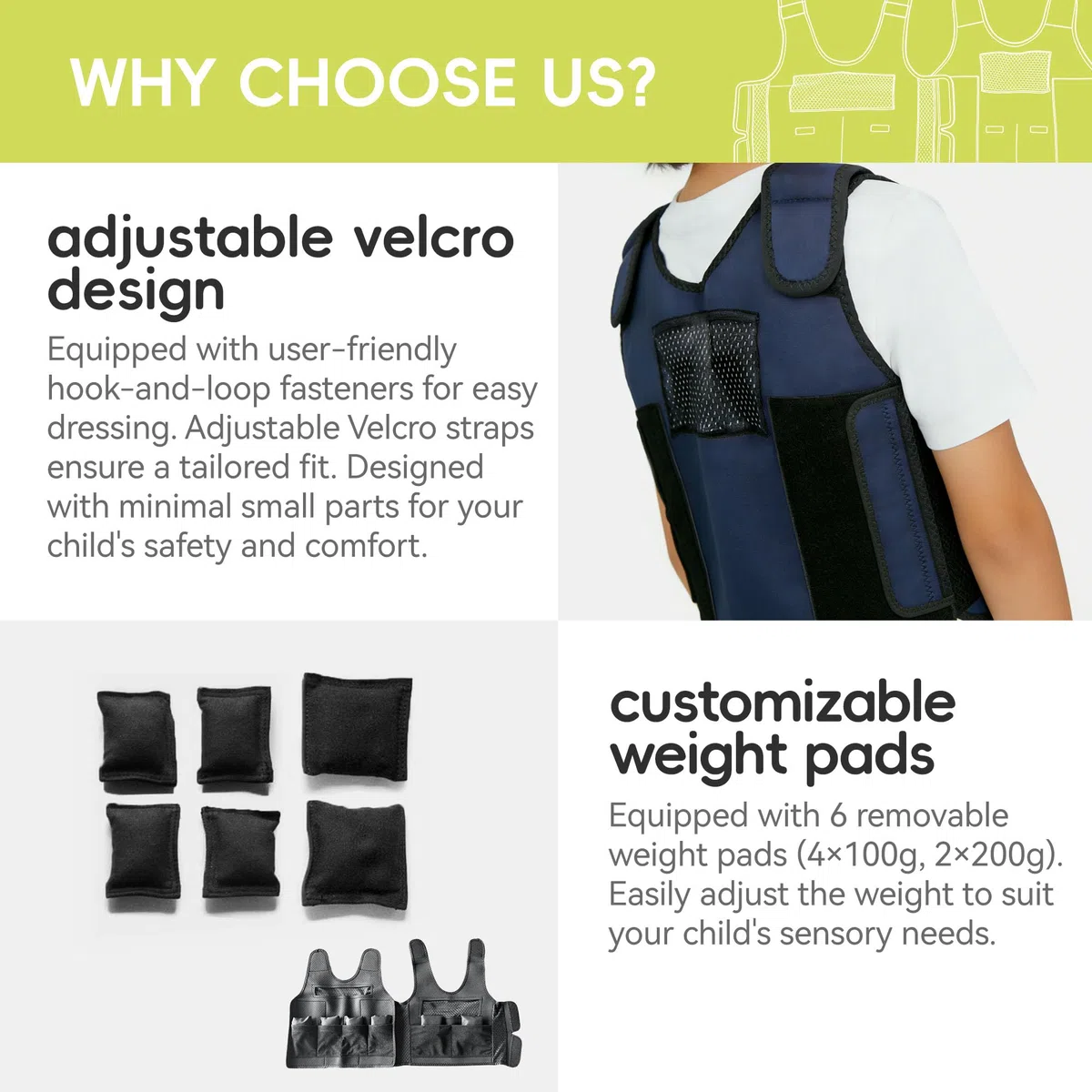 Gilet de Compression Lesté Sensoriel pour Enfants Autistes | 6 Coussinets de Poids Amovibles, Néoprène Apaisant, Anti-surcharge Sensorielle SPD
