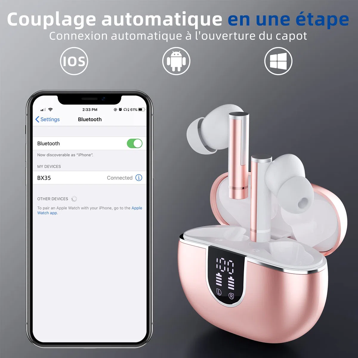 Ulfsaar Ecouteurs Bluetooth sans Fil, 2023 Oreillettes Bluetooth 5.3 avec HiFi Stéréo, Casque sans Fil avec 2 Mic Réduction de Bruit, Contrôle Tactile, 42H d’Autonomie, IP7 Etanche pour iOS Android
