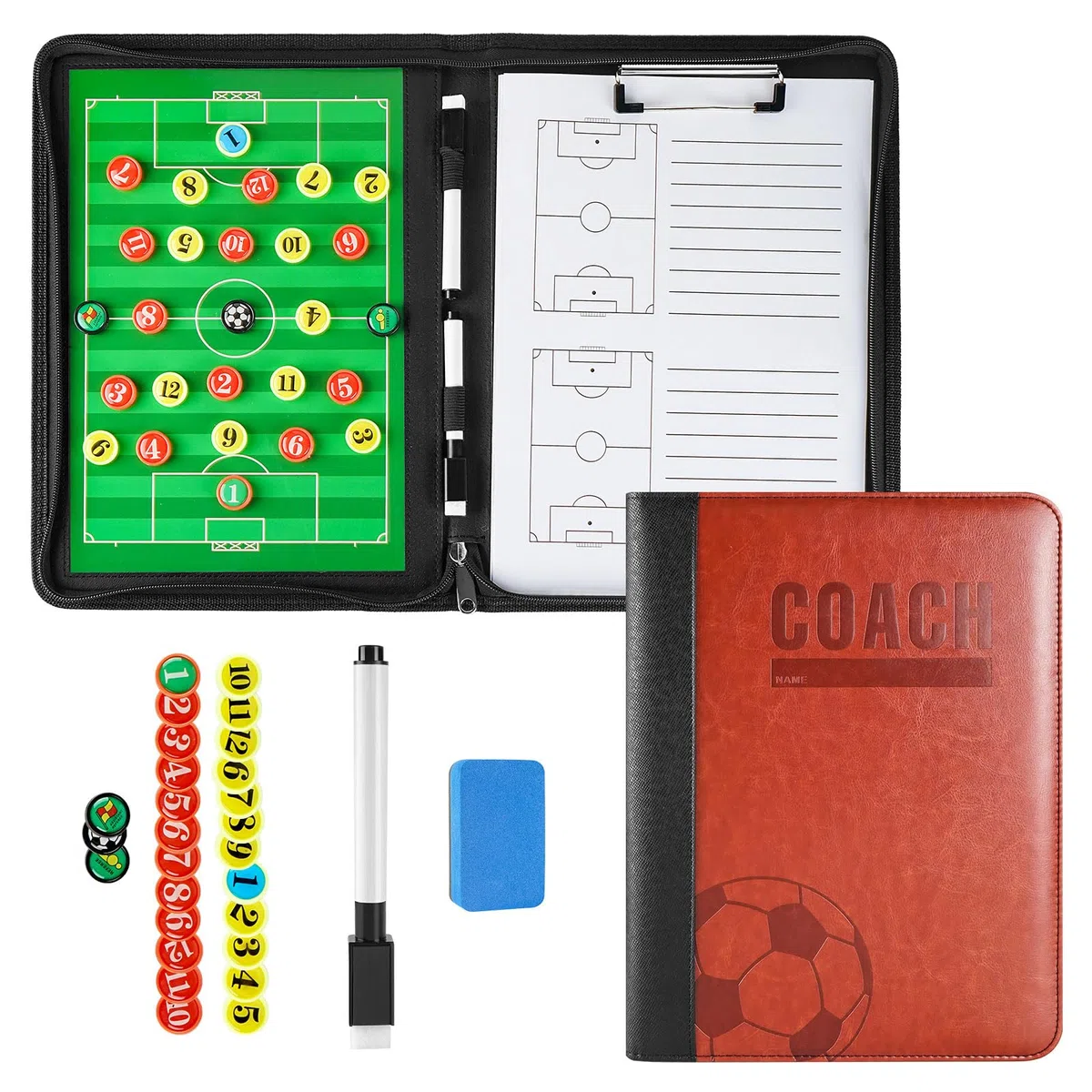 Tableau Tactique De Football, Tableau Football Tactique, Entraîneur de Football Magnétique Stratégie Panneau kit Entrainement Footballs avec Aimants - Soccer Board pour Compétition-030