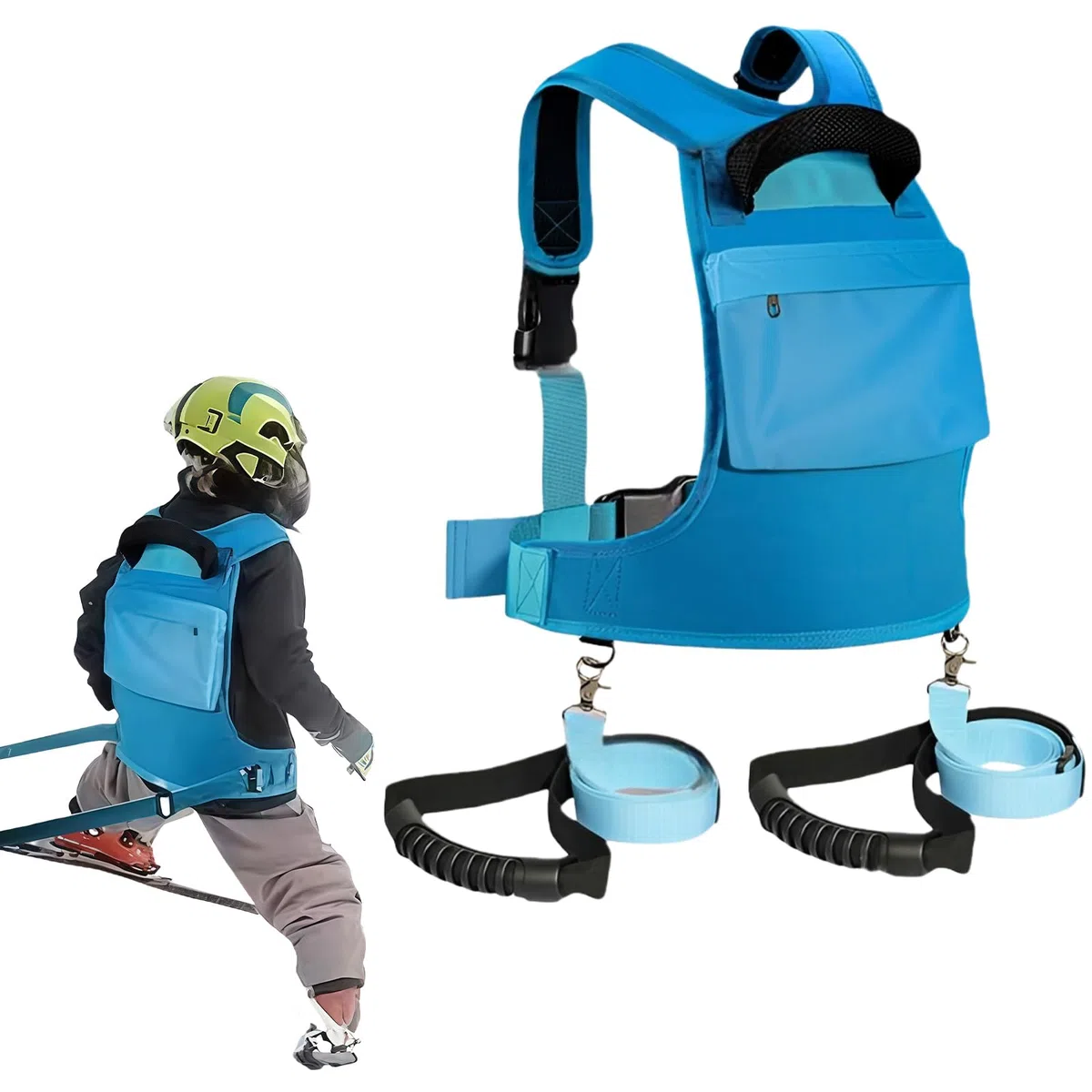 Sangle d'entraînement de ski et de snowboard pour enfants : harnais de ski pour enfants avec poignée de chaise de levage simple en sangle de traction, sangle de ski et snowboard sangle