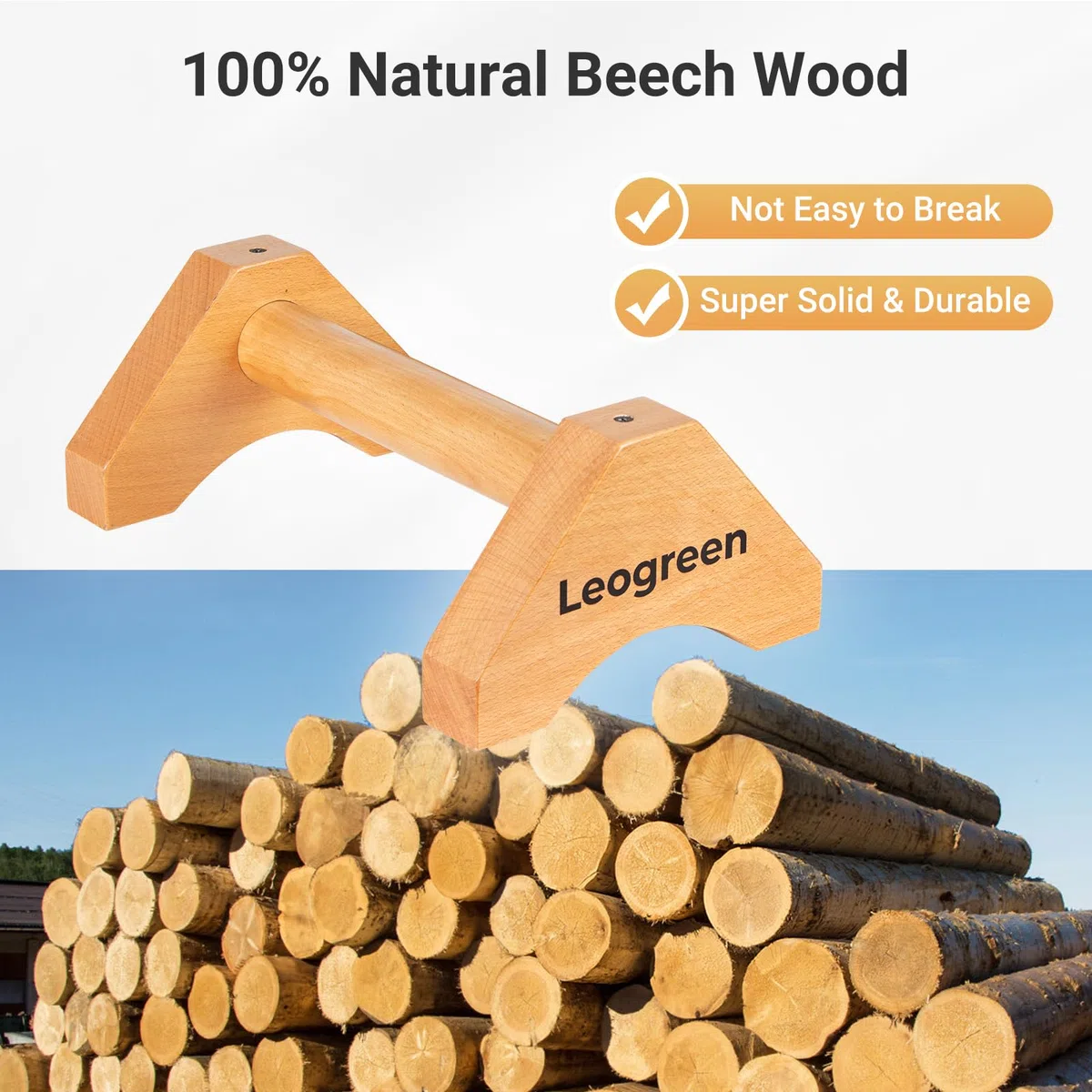 Leogreen Barres Parallèles en Bois 30cm, Lot de 2 poignées de pompes avec tapis en caoutchouc, Bandes Antidérapantes et Sac de Rangement, Poignées parallettes pour gymnastique, fitness, Calisthenics