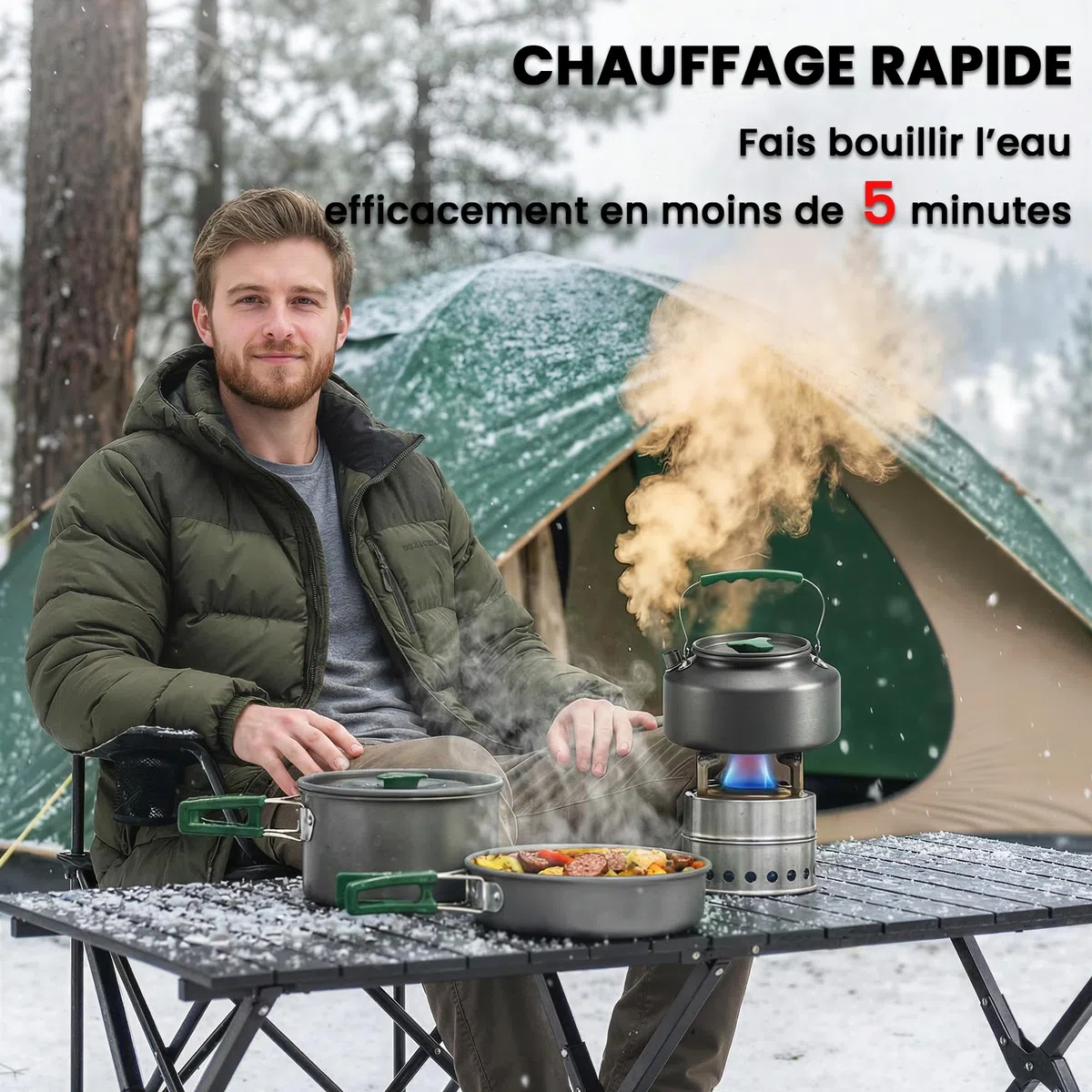 Outsunny Kit de Casseroles Camping 11 Pcs, Cuisine de Camping Compact en Aluminium avec Poignées Anti-Brûlures, Batterie de Cuisine Extérieure avec Sac de Rangement pour Randonnée et Camping, Gris